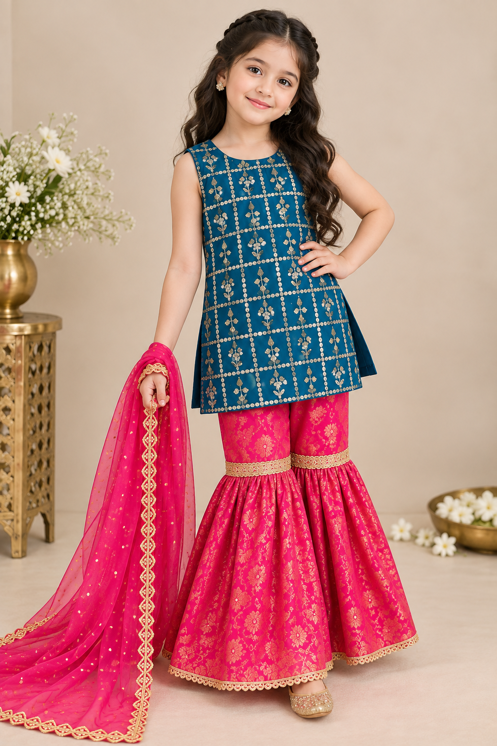 KASAB NET EMBROIDERY GHARARA SET