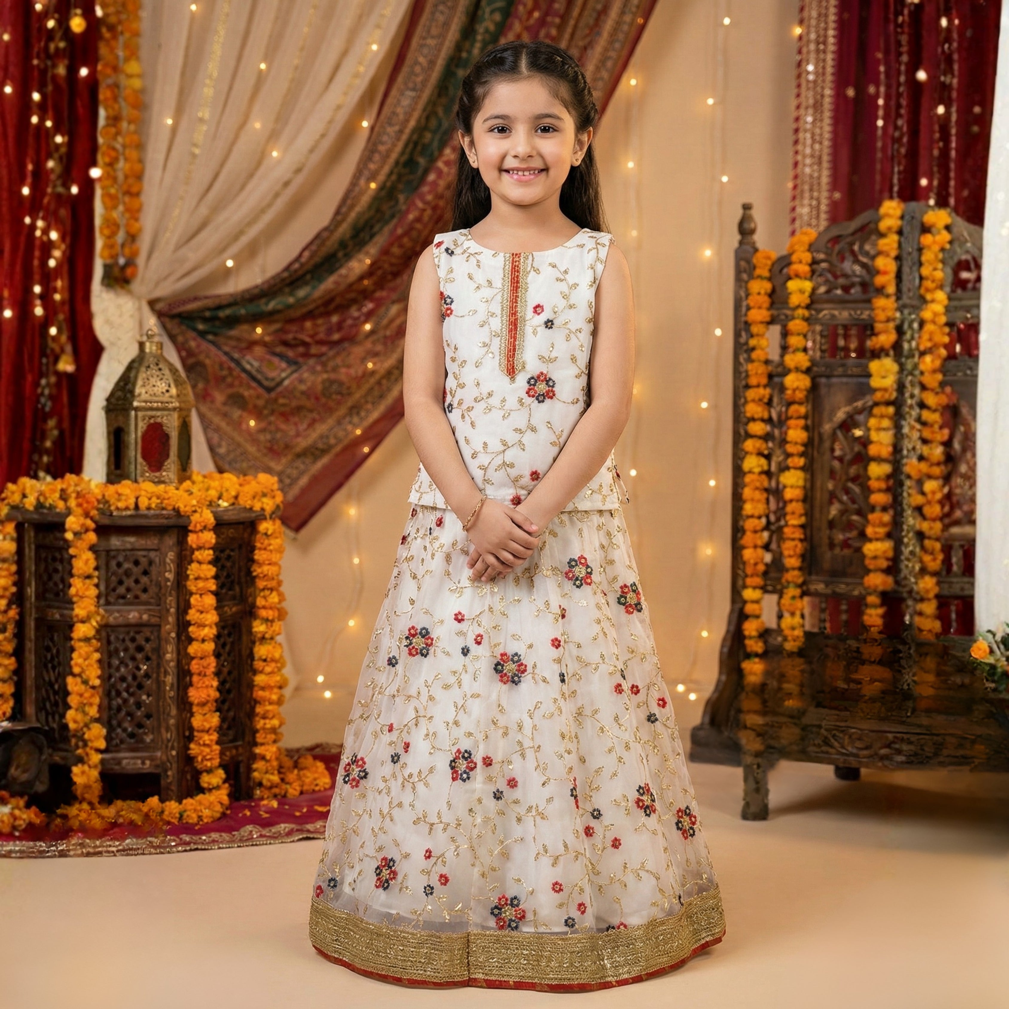 Floral Embroidered Organza Lehenga Set