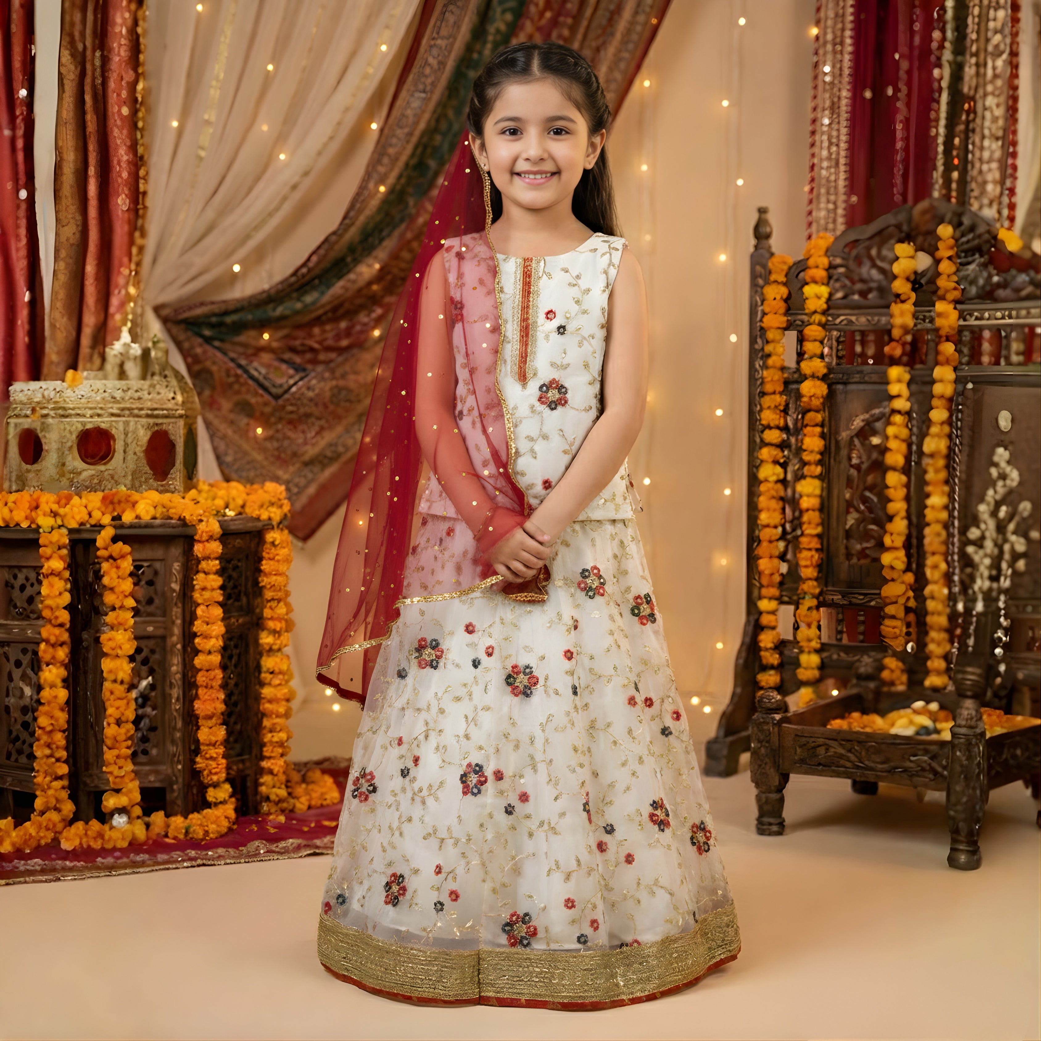 Floral Embroidered Organza Lehenga Set