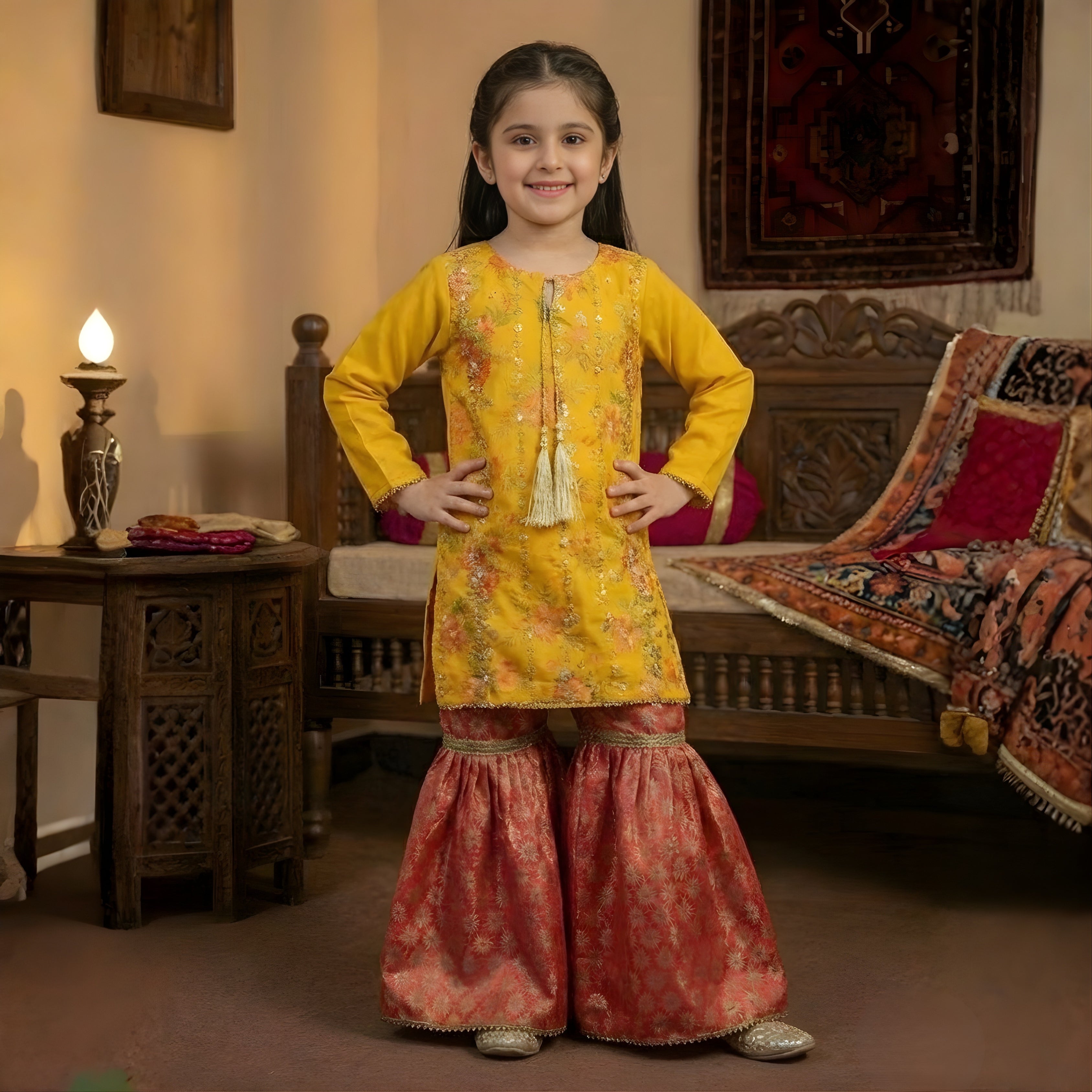 GHARARA SET ORGANZA AND JAMAWAR FABRIC