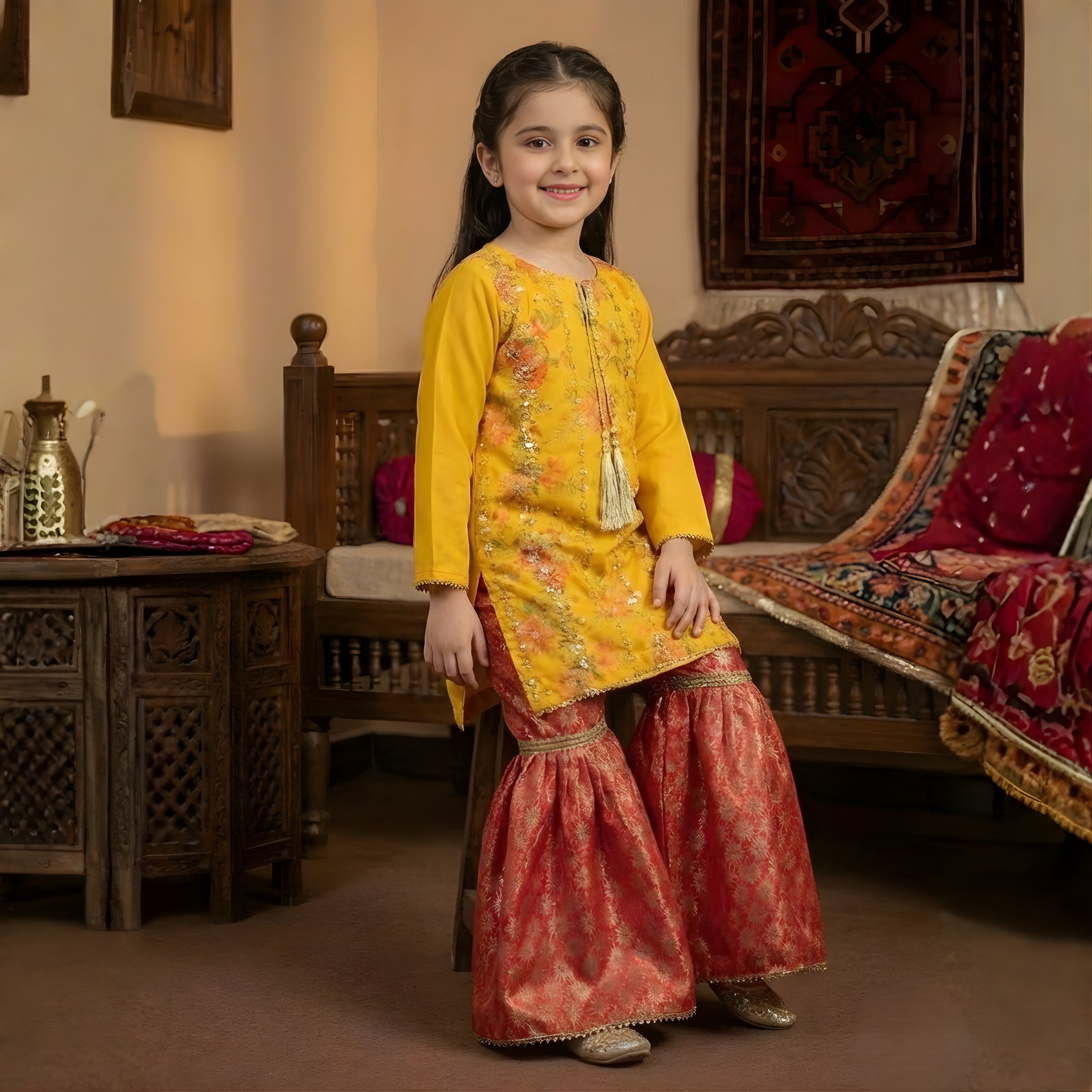 GHARARA SET ORGANZA AND JAMAWAR FABRIC