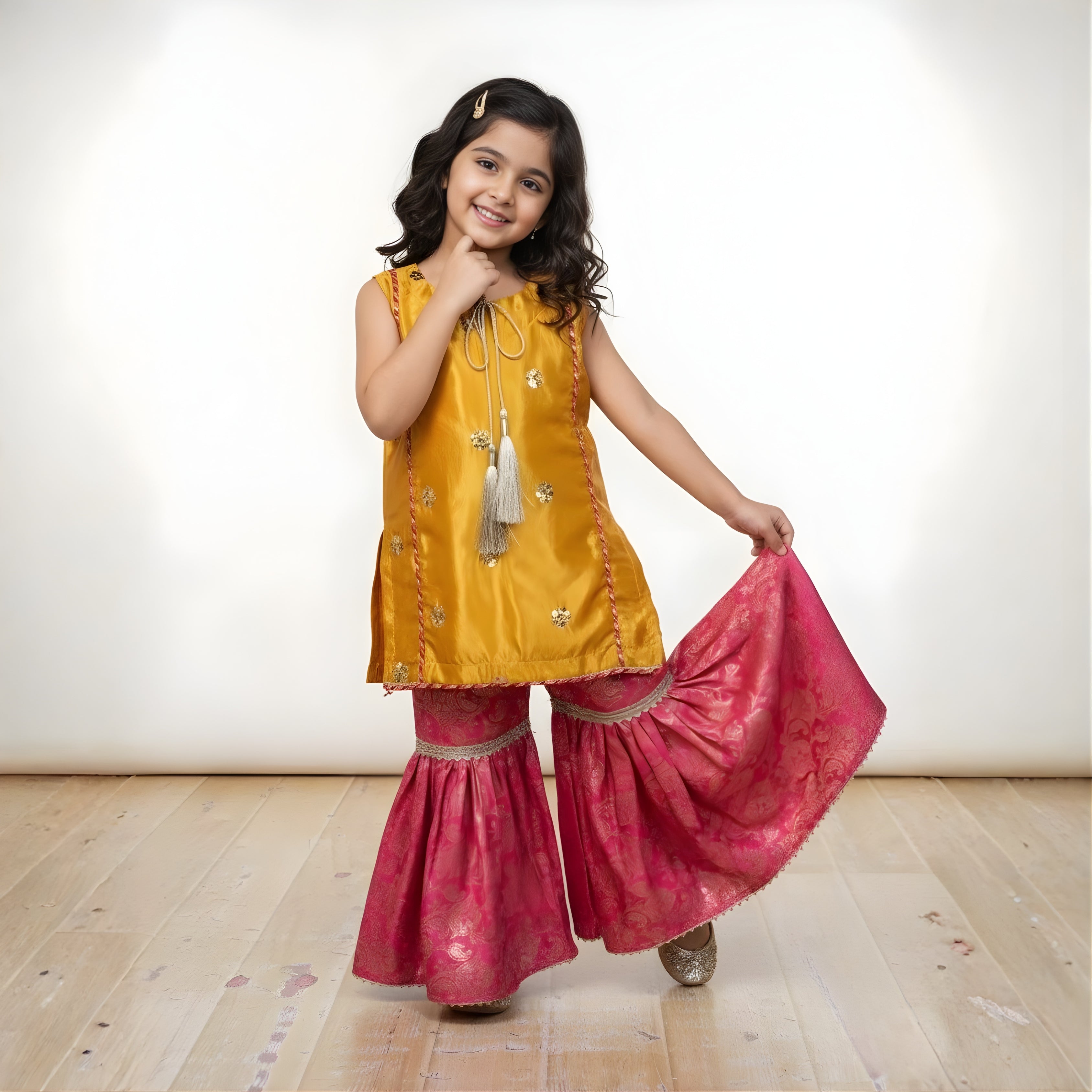 3-piece Gharara set,  premium Shisha Silk and luxurious Jamawar