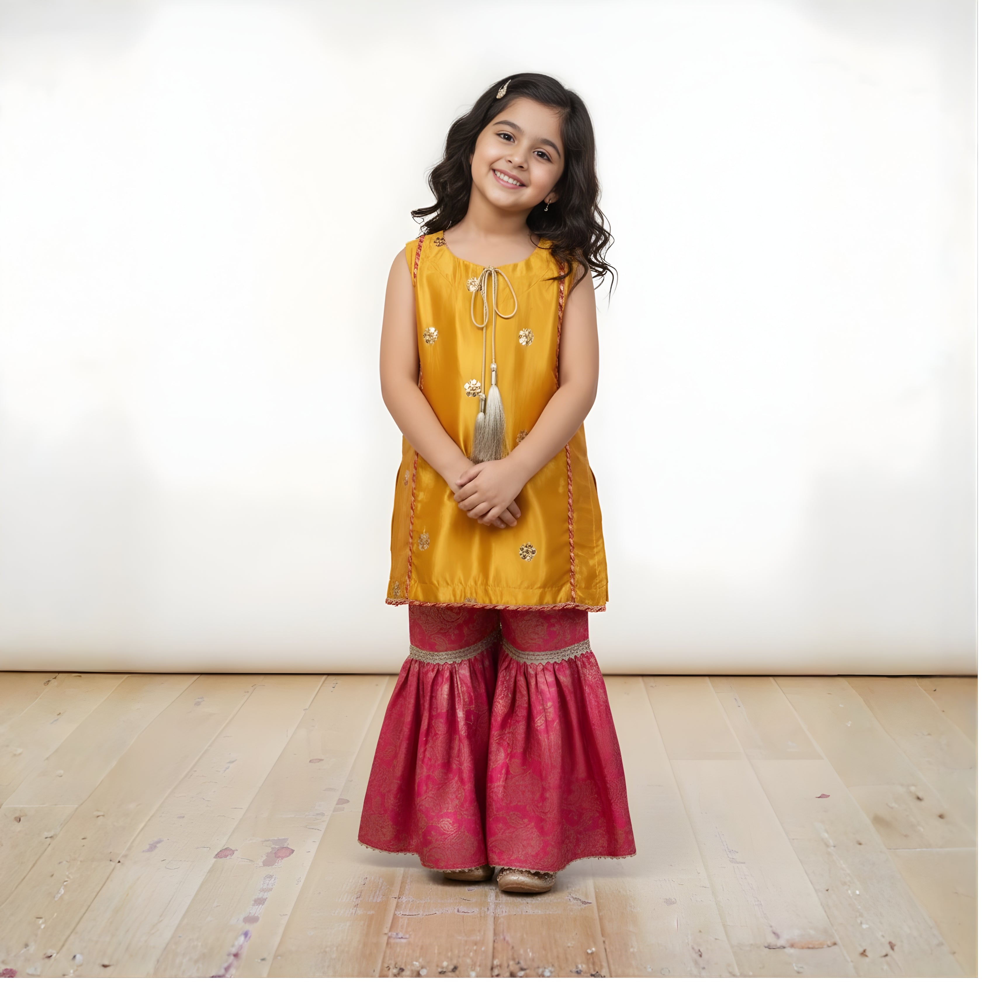 3-piece Gharara set,  premium Shisha Silk and luxurious Jamawar