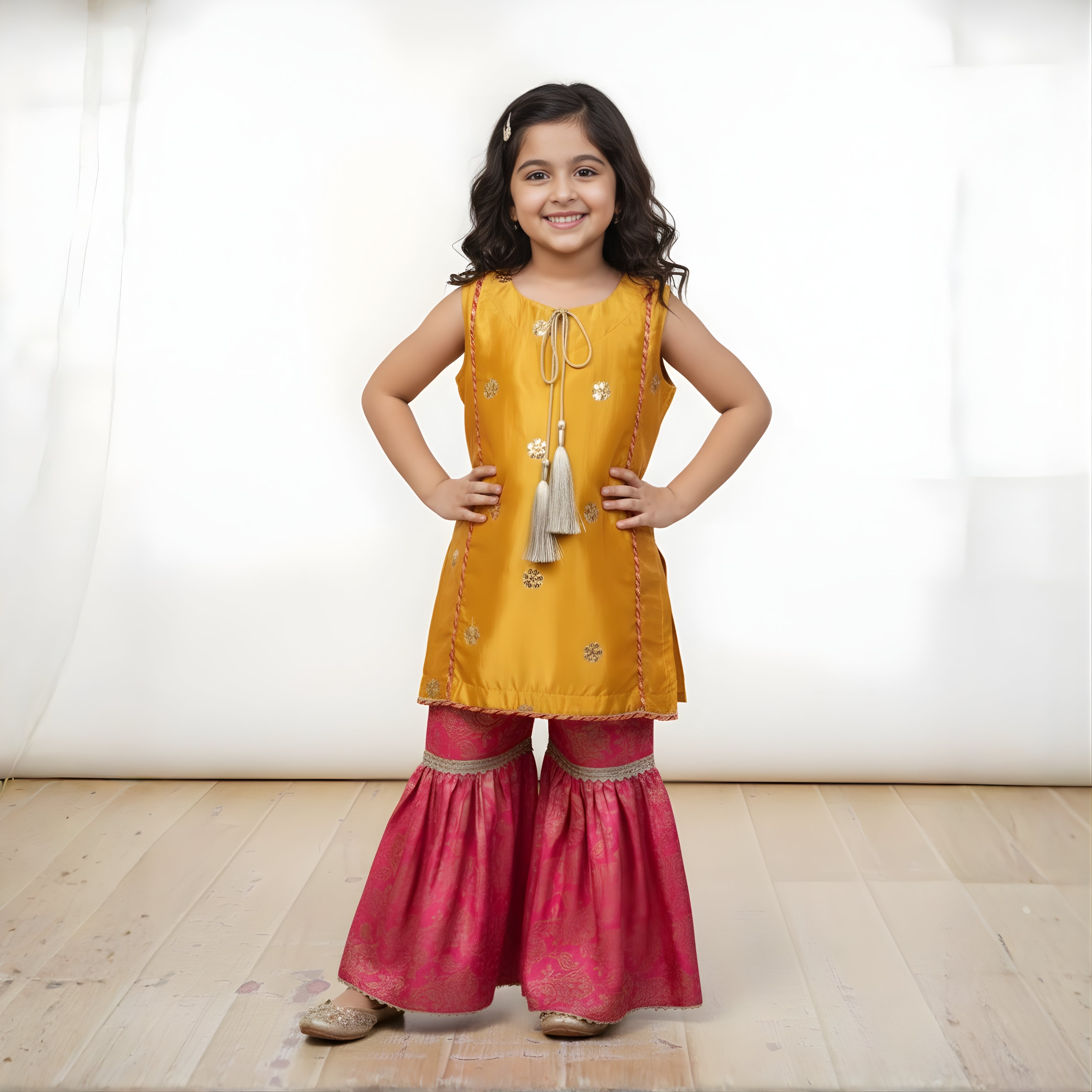 3-piece Gharara set,  premium Shisha Silk and luxurious Jamawar