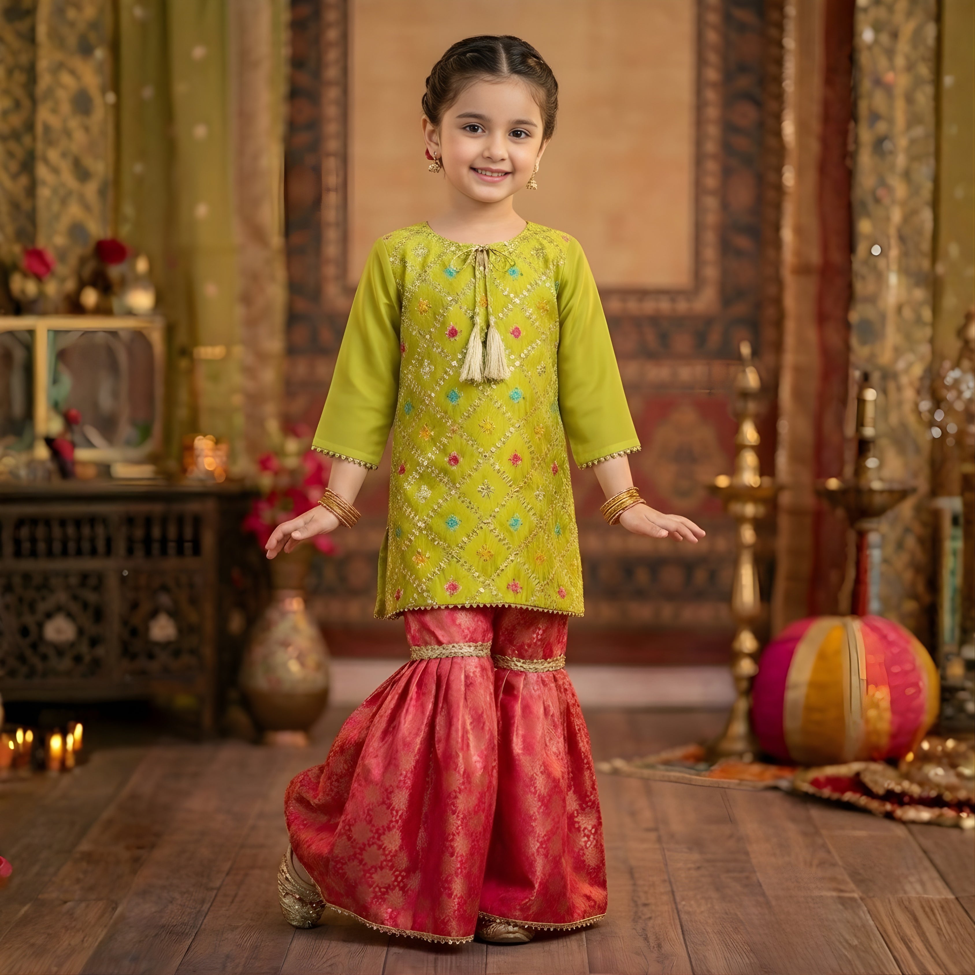 MULTI EMBROIDERY GHARARA SET