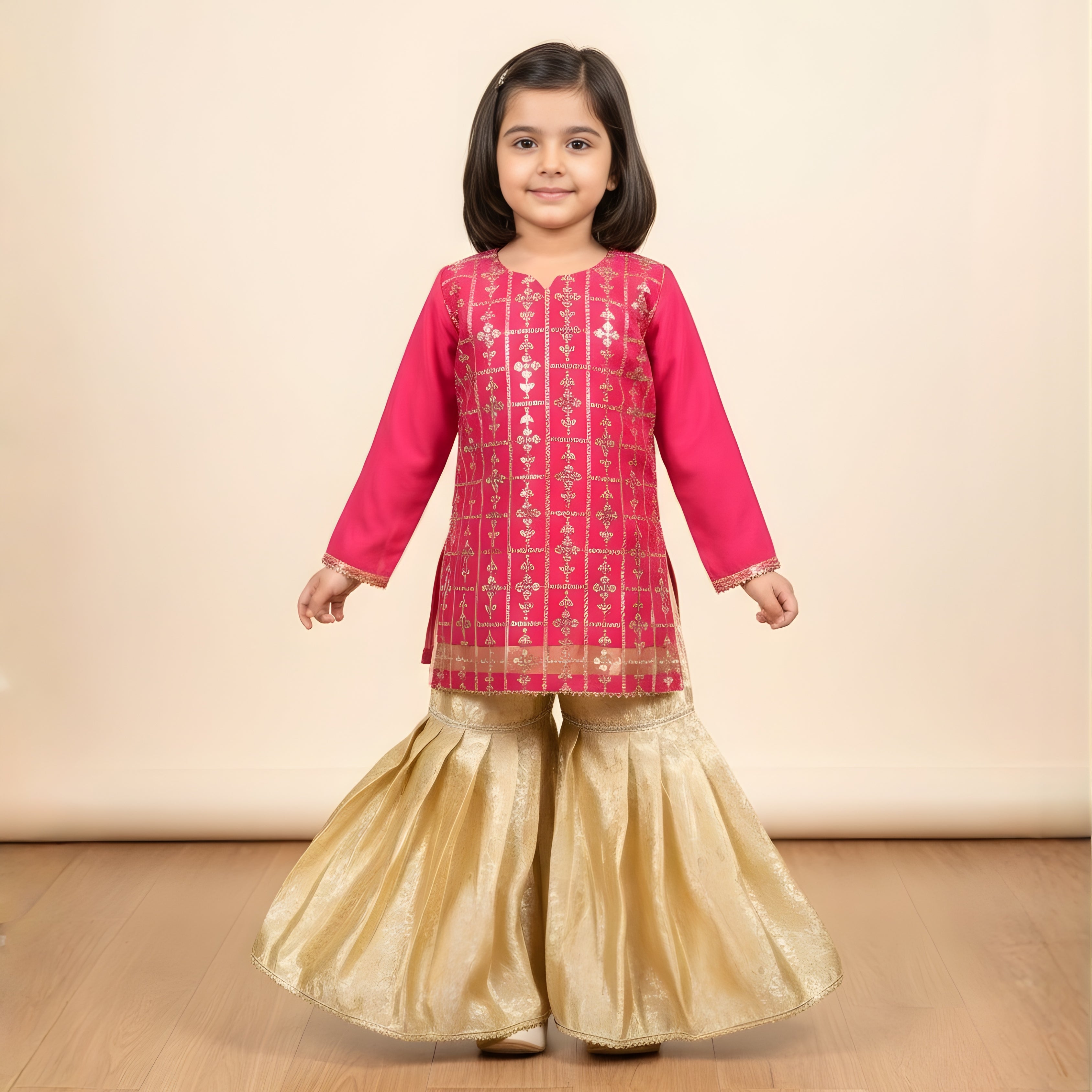 KASAB NET EMBROIDERY GHARARA SET