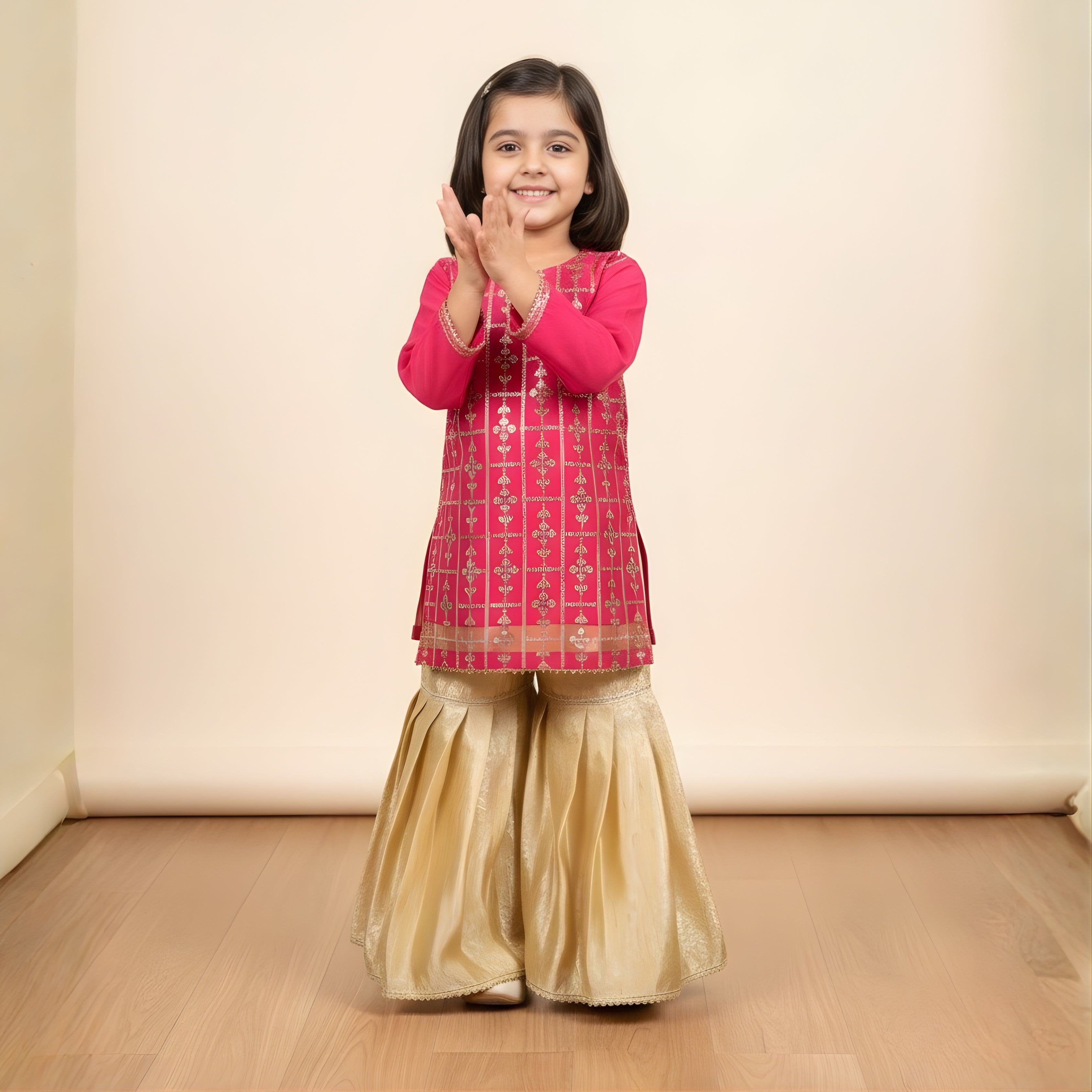 KASAB NET EMBROIDERY GHARARA SET