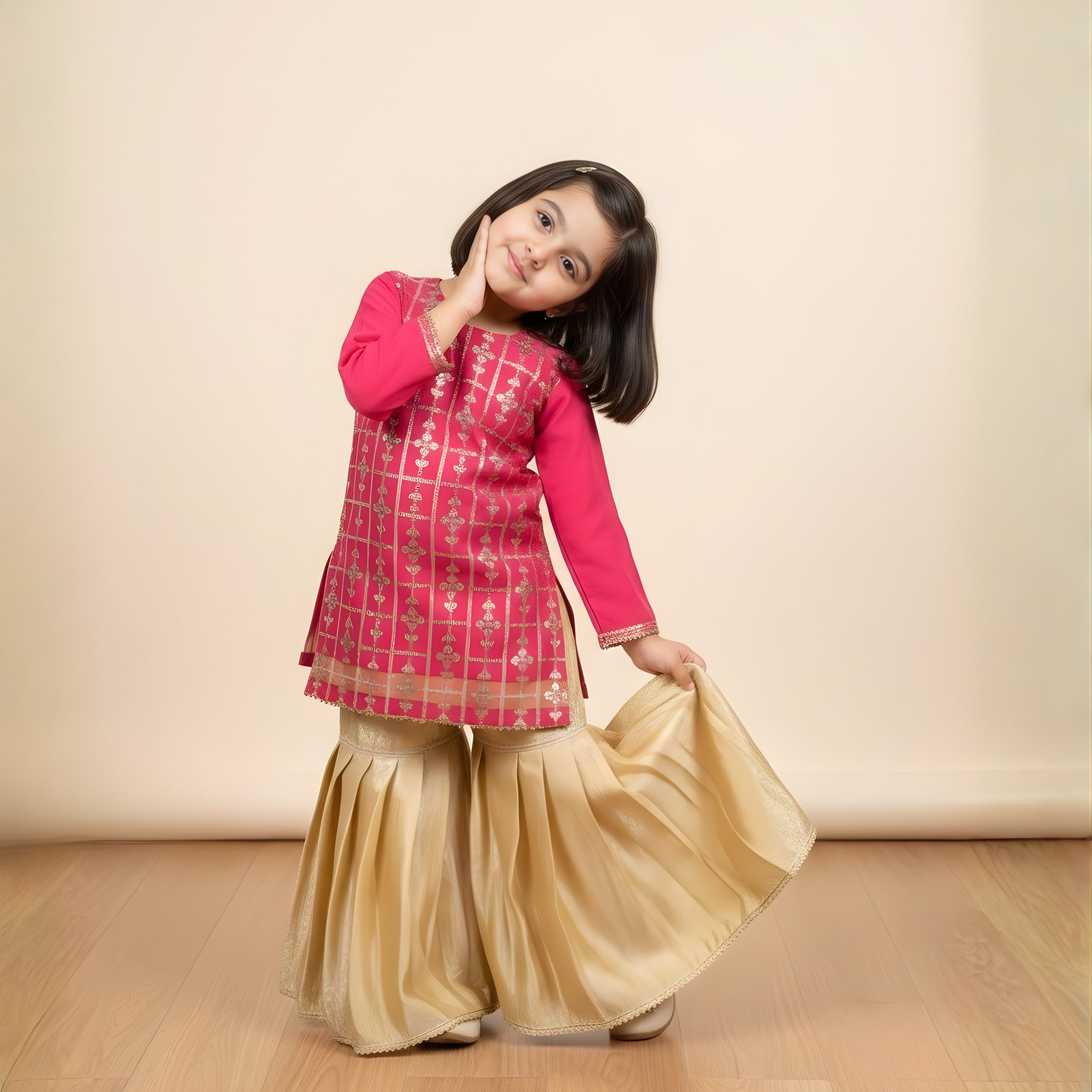KASAB NET EMBROIDERY GHARARA SET