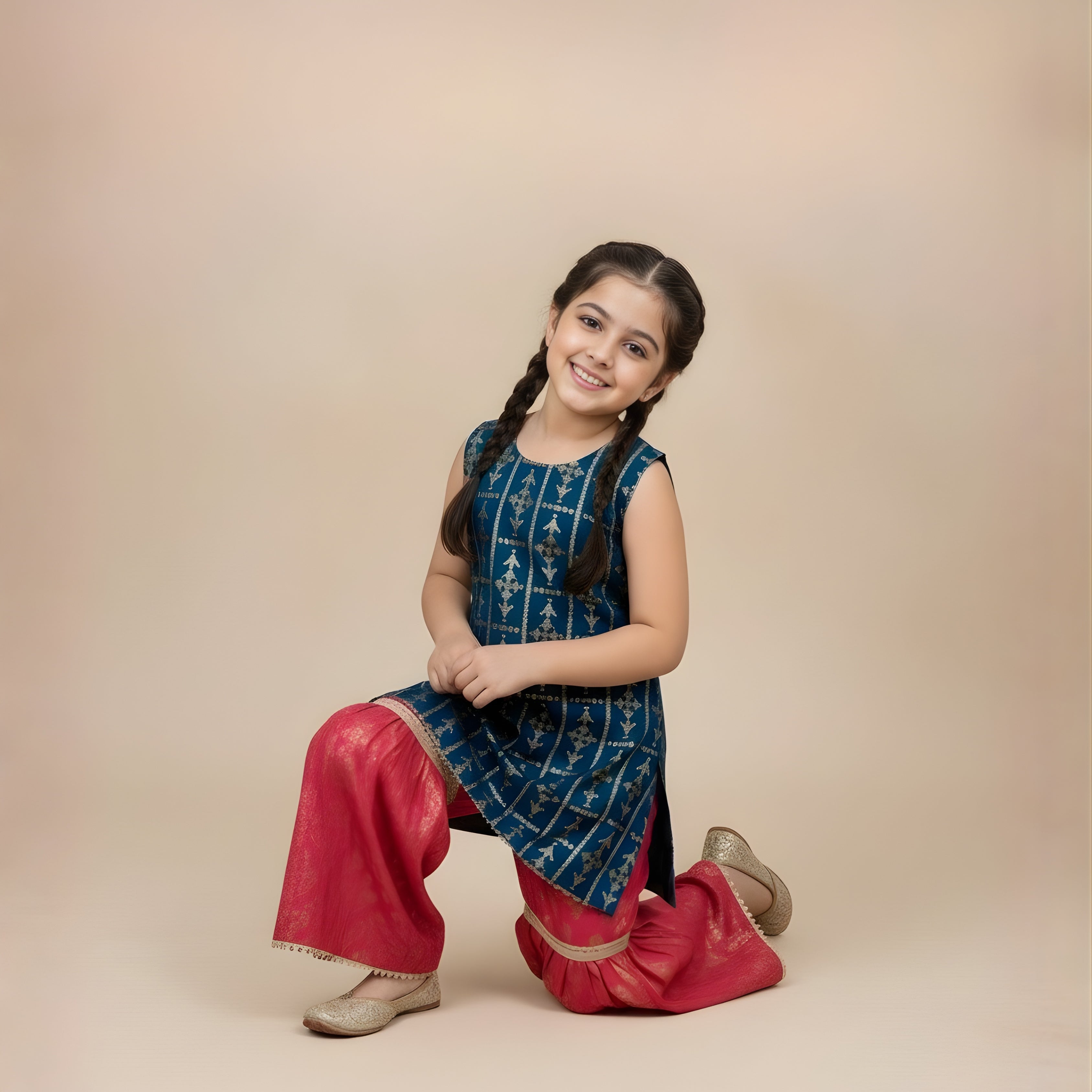 KASAB NET EMBROIDERY GHARARA SET