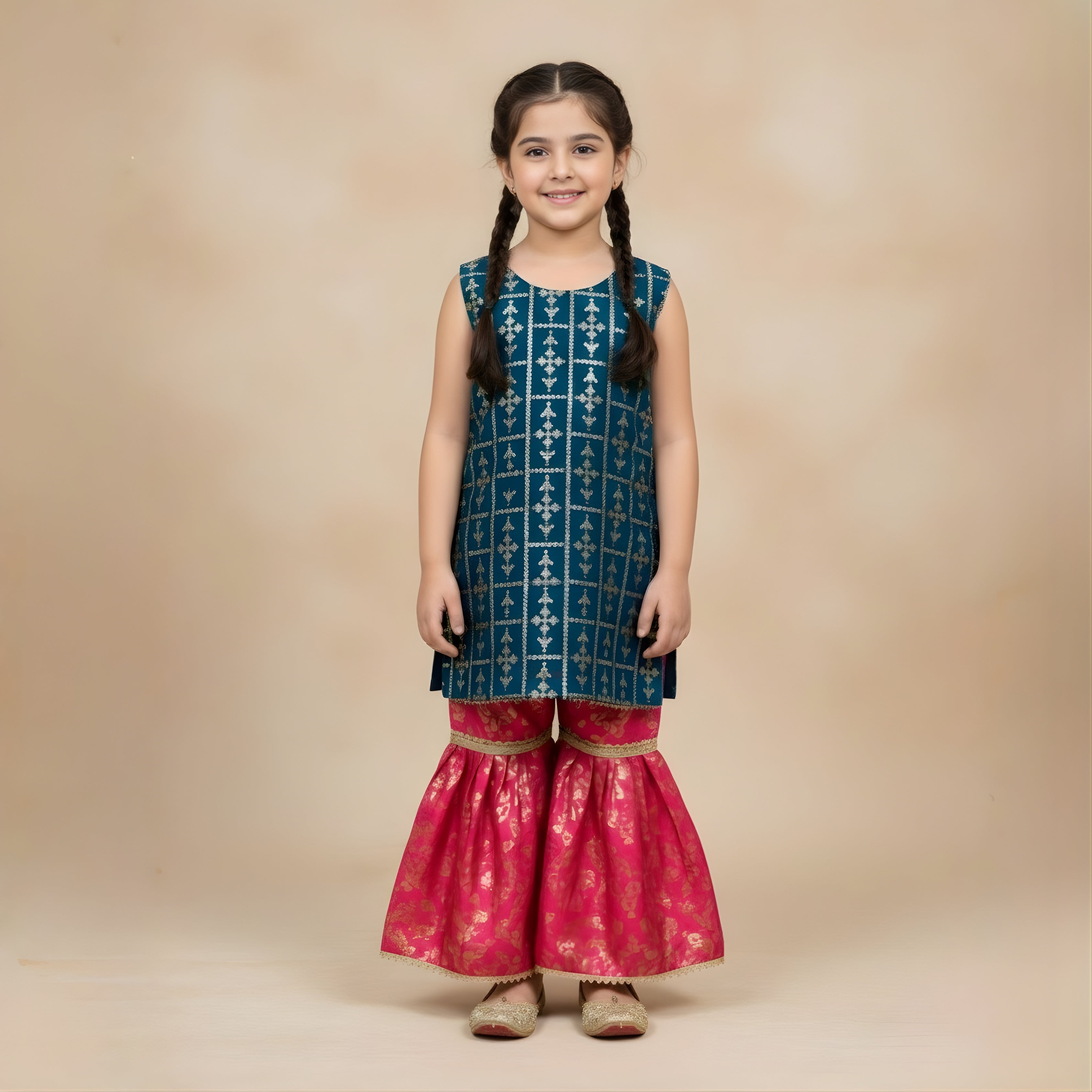 KASAB NET EMBROIDERY GHARARA SET