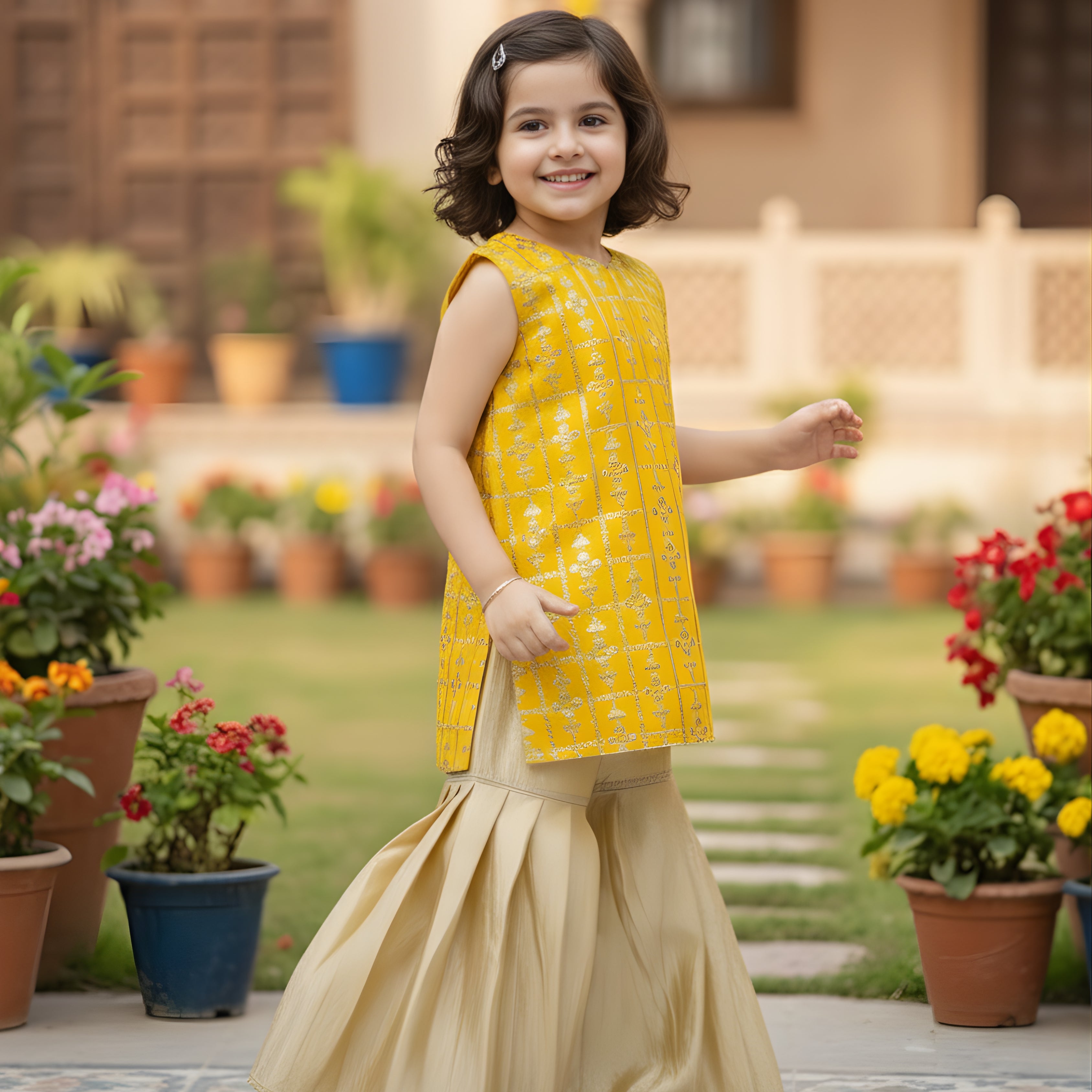 KASAB NET EMBROIDERY GHARARA SET