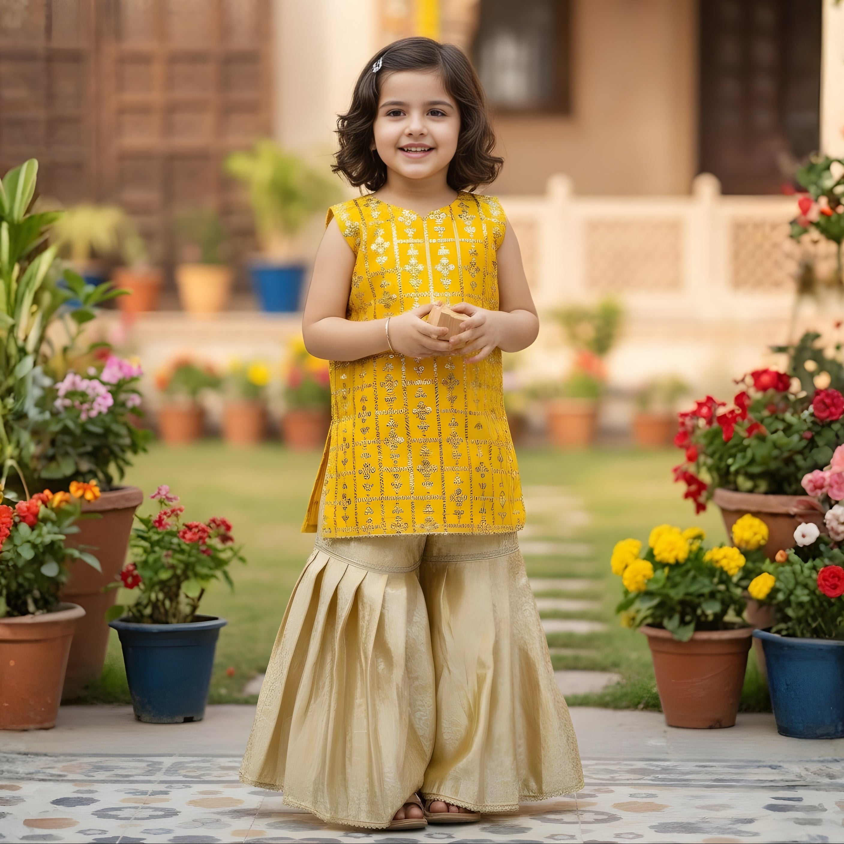 KASAB NET EMBROIDERY GHARARA SET