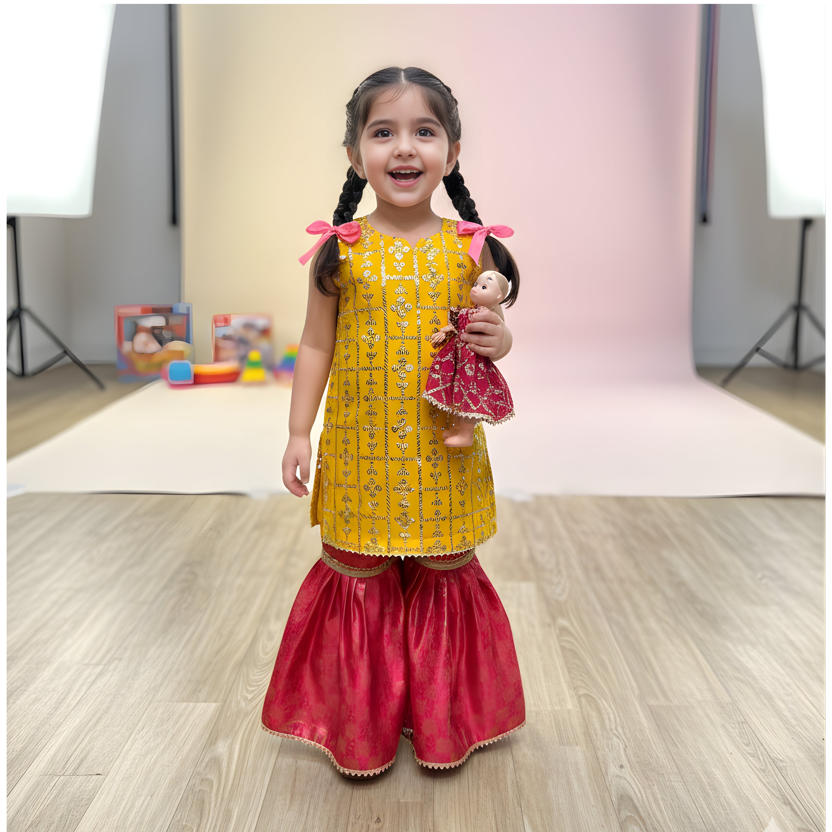 KASAB NET EMBROIDERY GHARARA SET