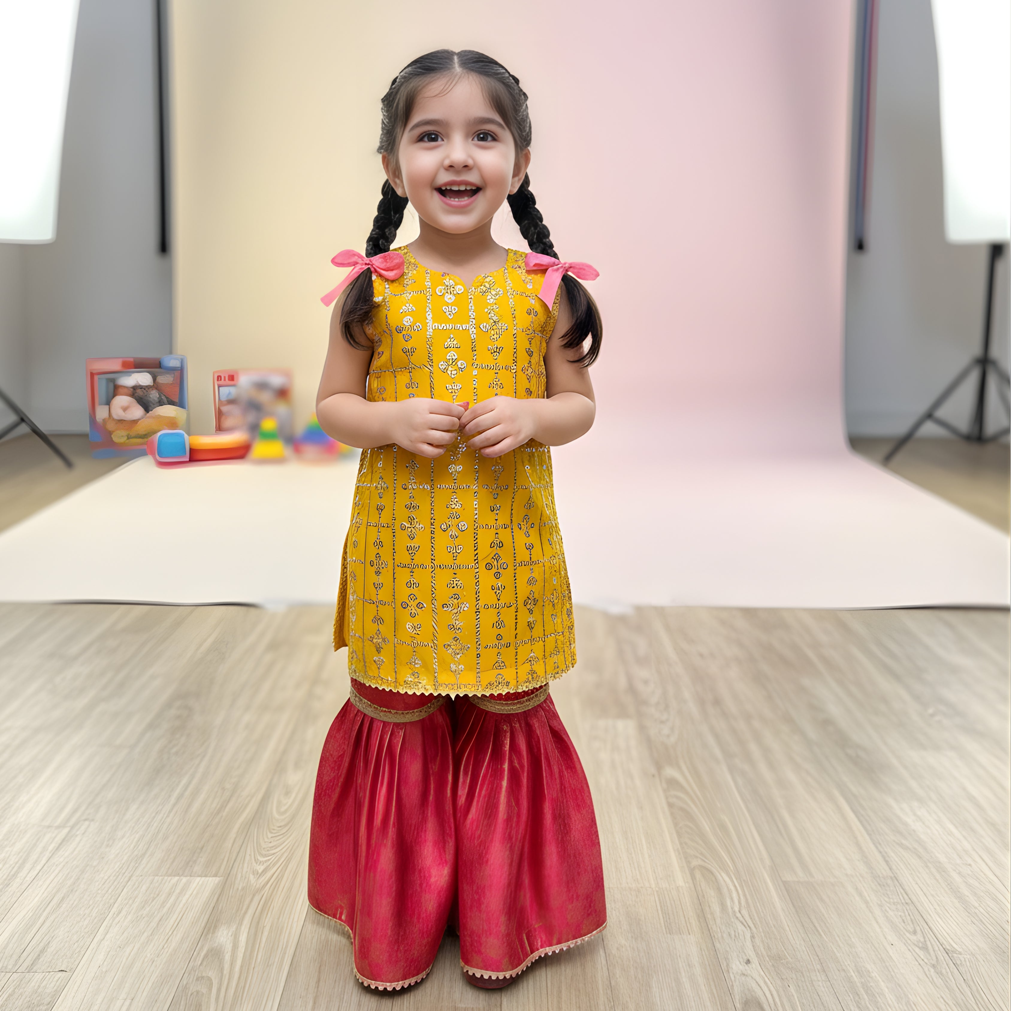 KASAB NET EMBROIDERY GHARARA SET