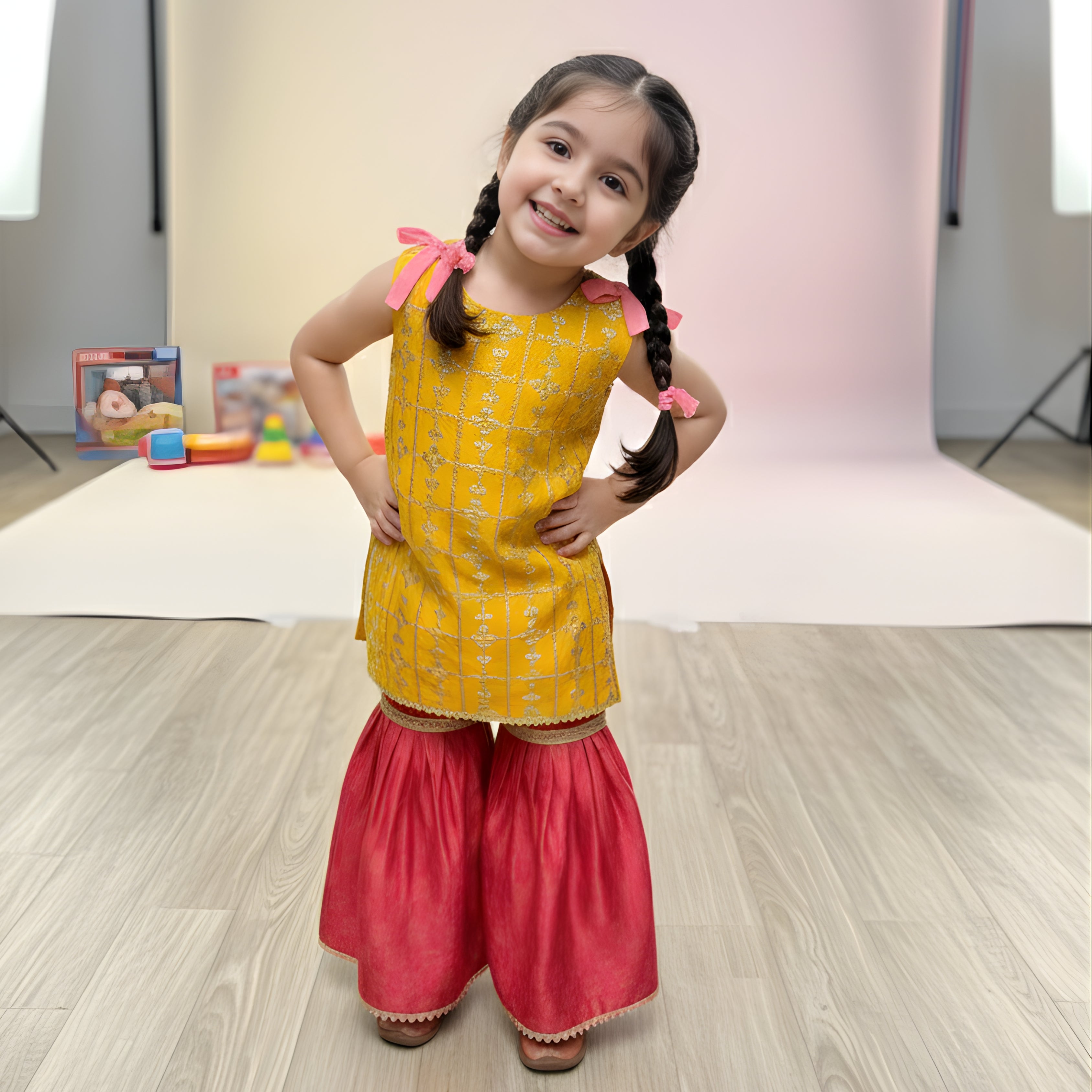 KASAB NET EMBROIDERY GHARARA SET