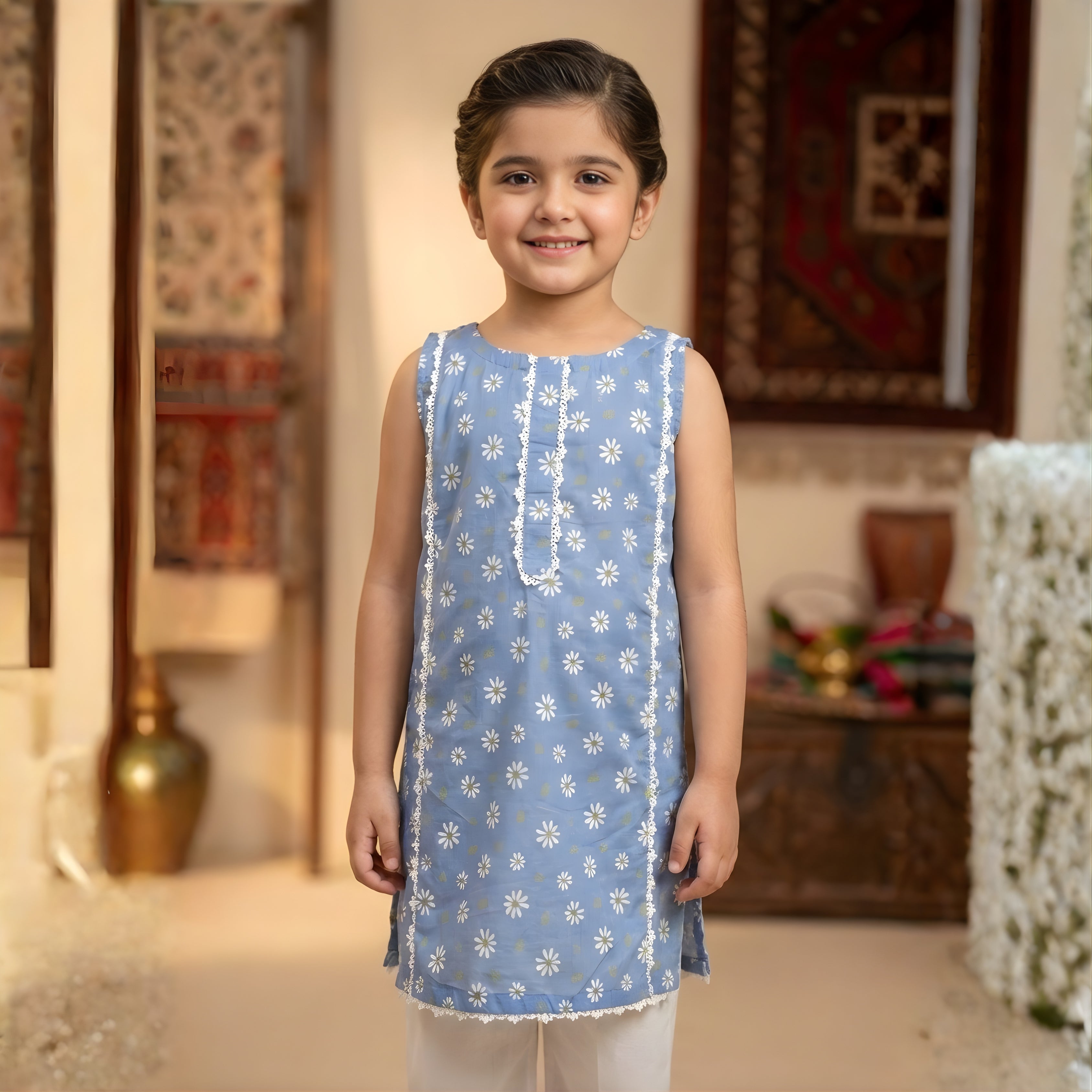 CHARMING BLUE DAISY LAWN SUIT