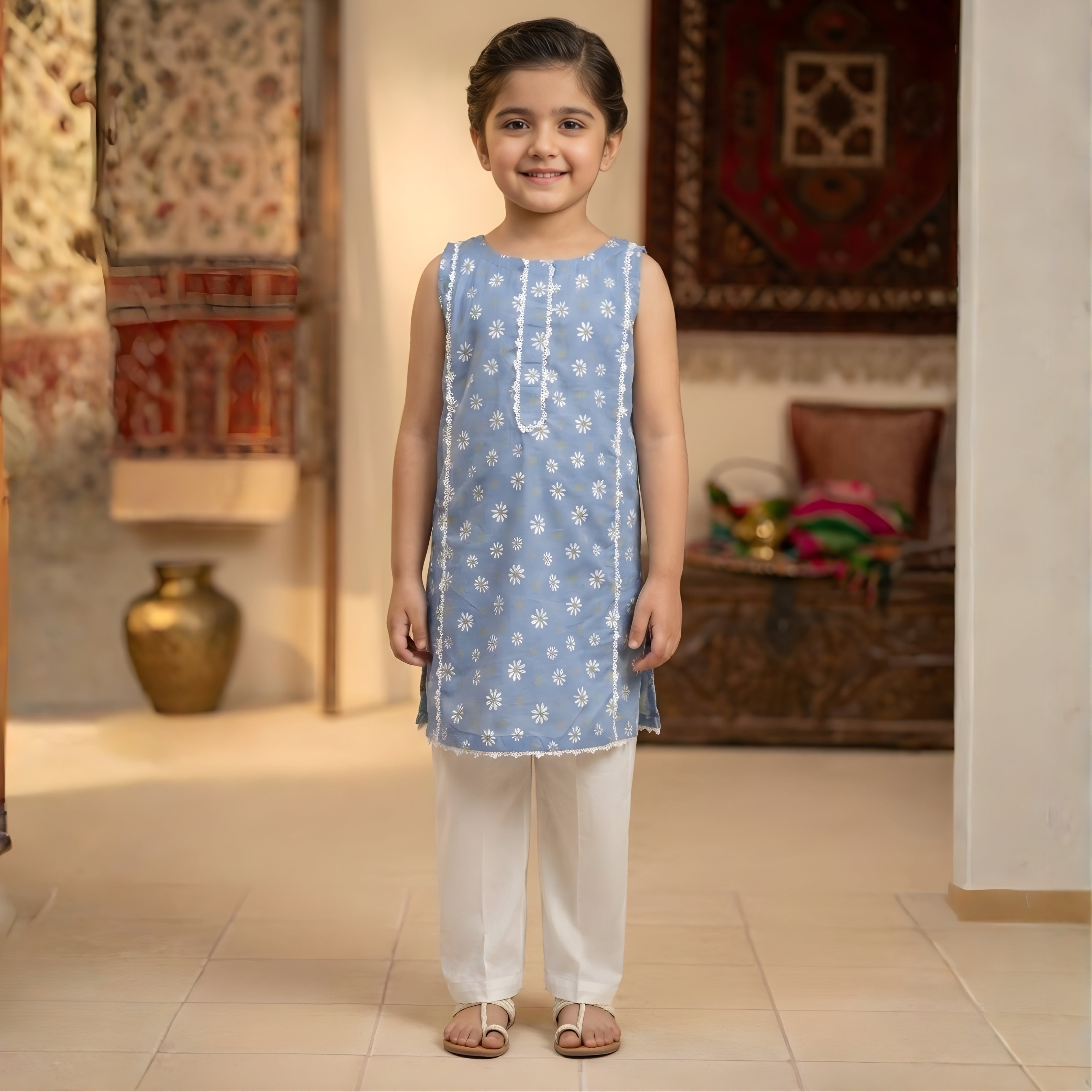 CHARMING BLUE DAISY LAWN SUIT