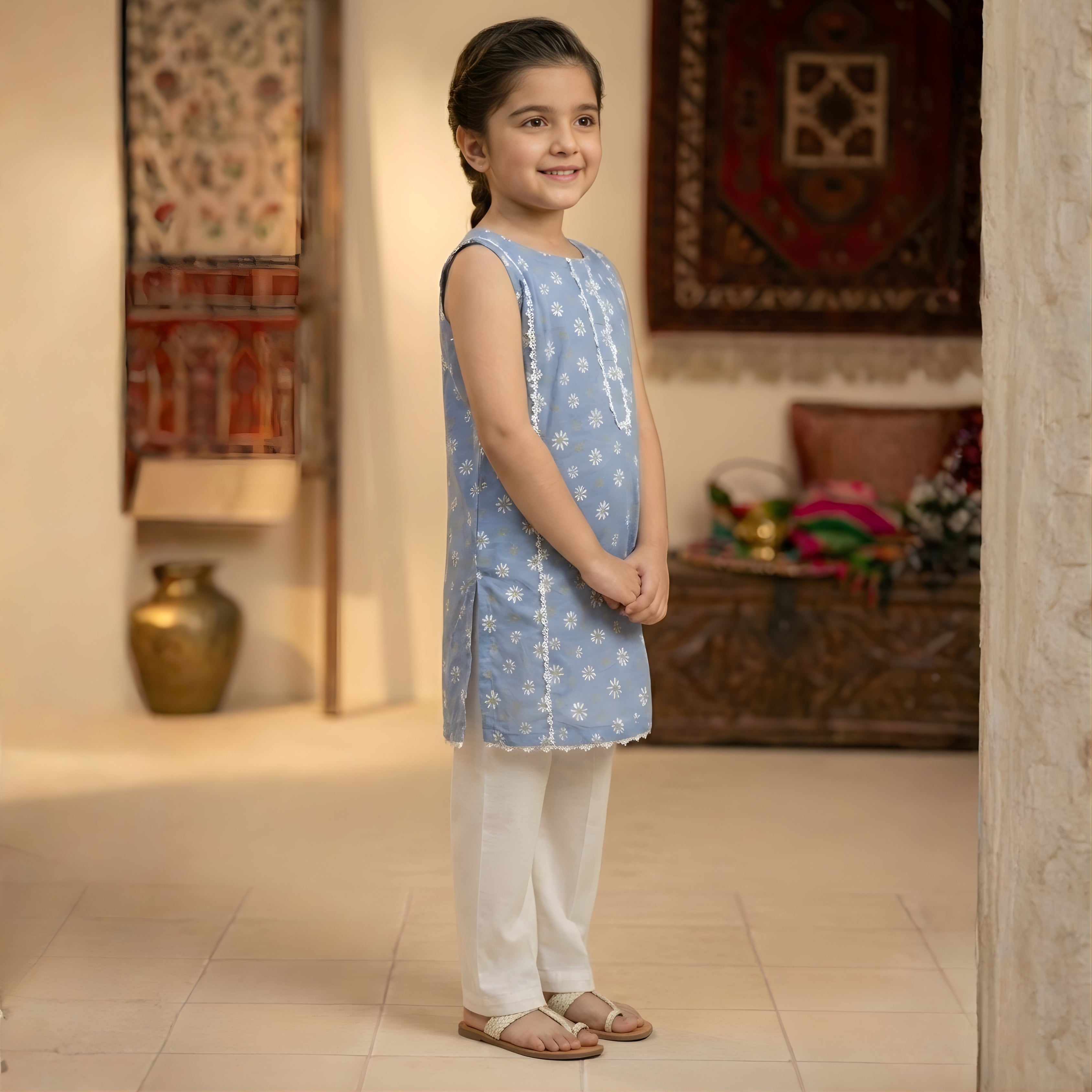 CHARMING BLUE DAISY LAWN SUIT