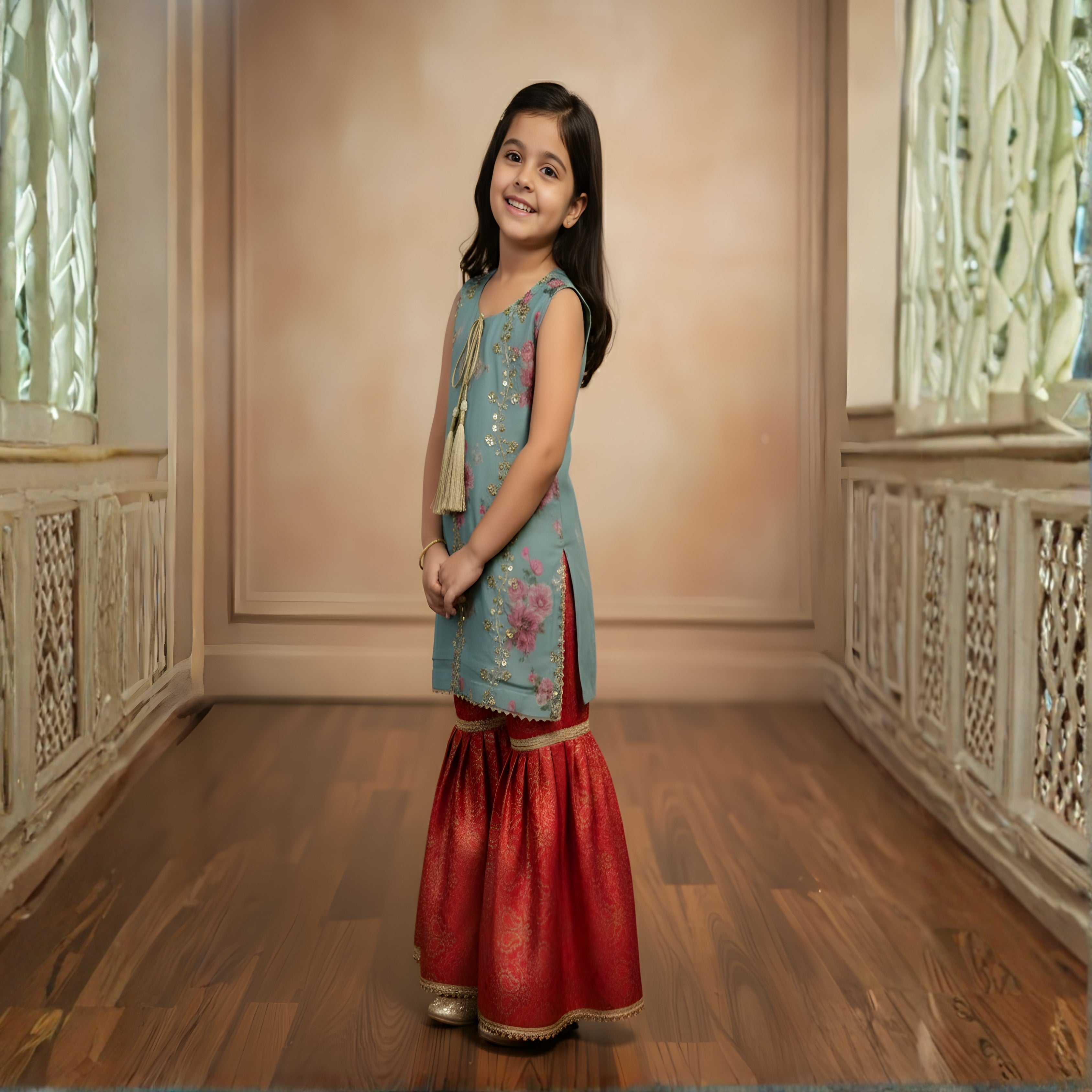 GHARARA SET- Organza and Jamawar fabric