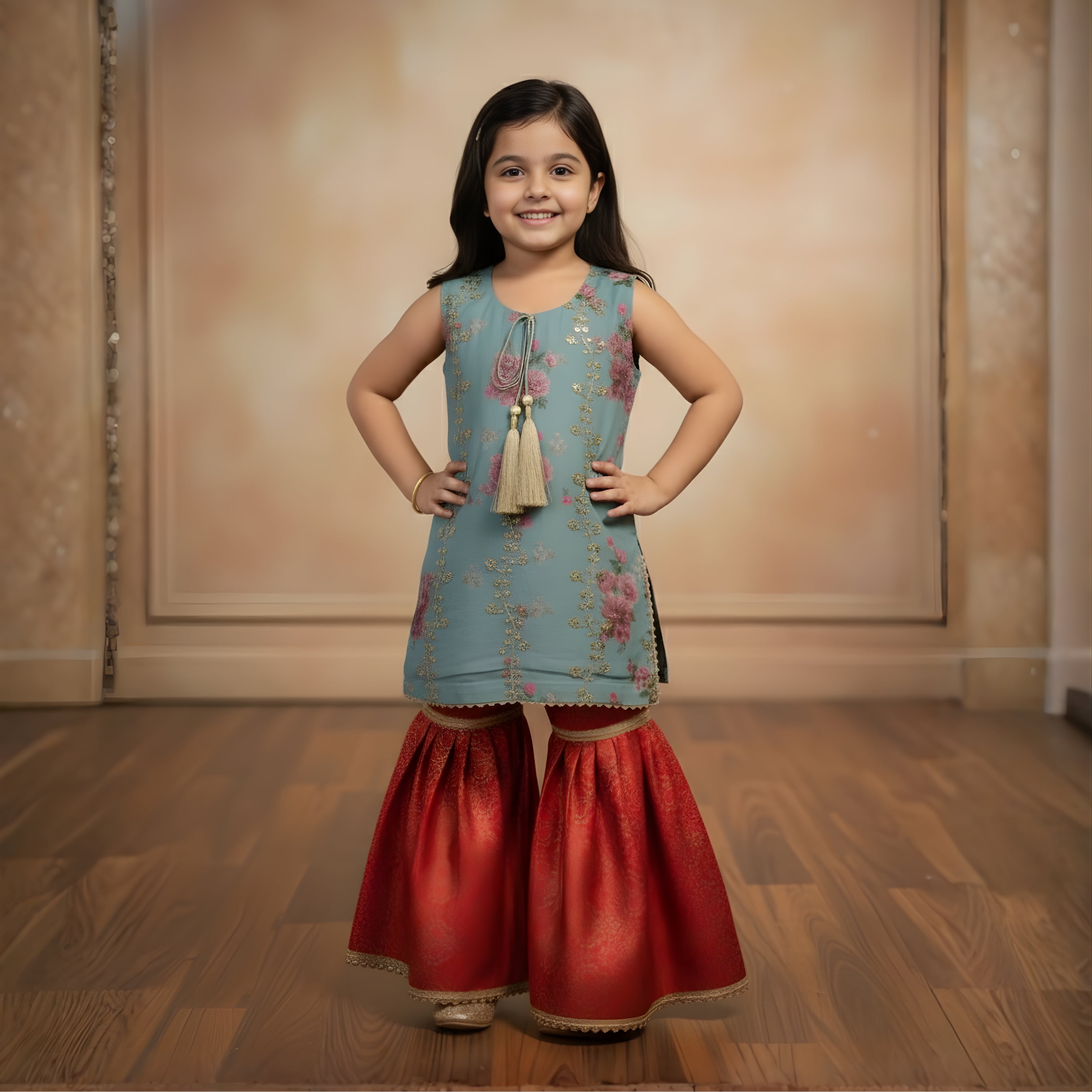 GHARARA SET- Organza and Jamawar fabric