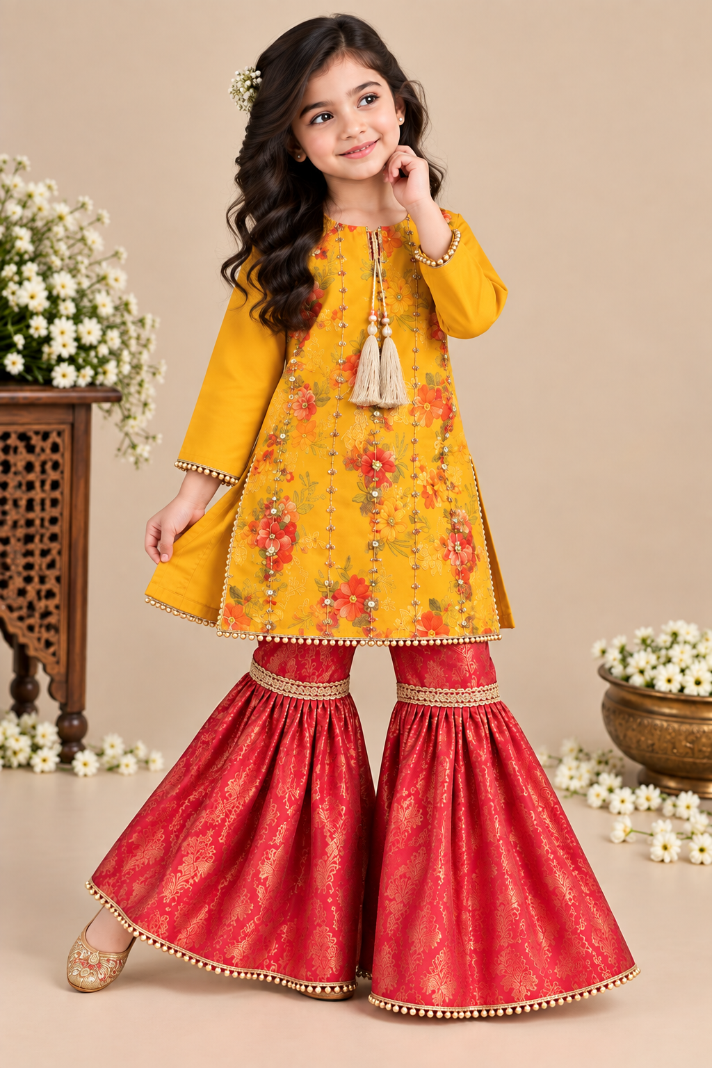 GHARARA SET ORGANZA AND JAMAWAR FABRIC