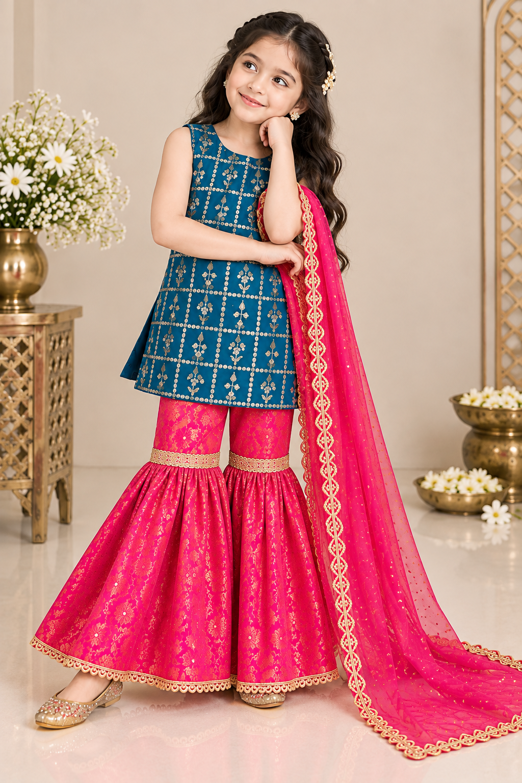 KASAB NET EMBROIDERY GHARARA SET