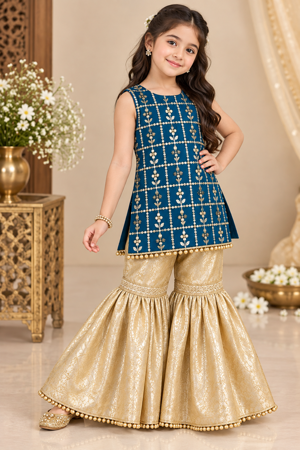 KASAB NET EMBROIDERY GHARARA SET