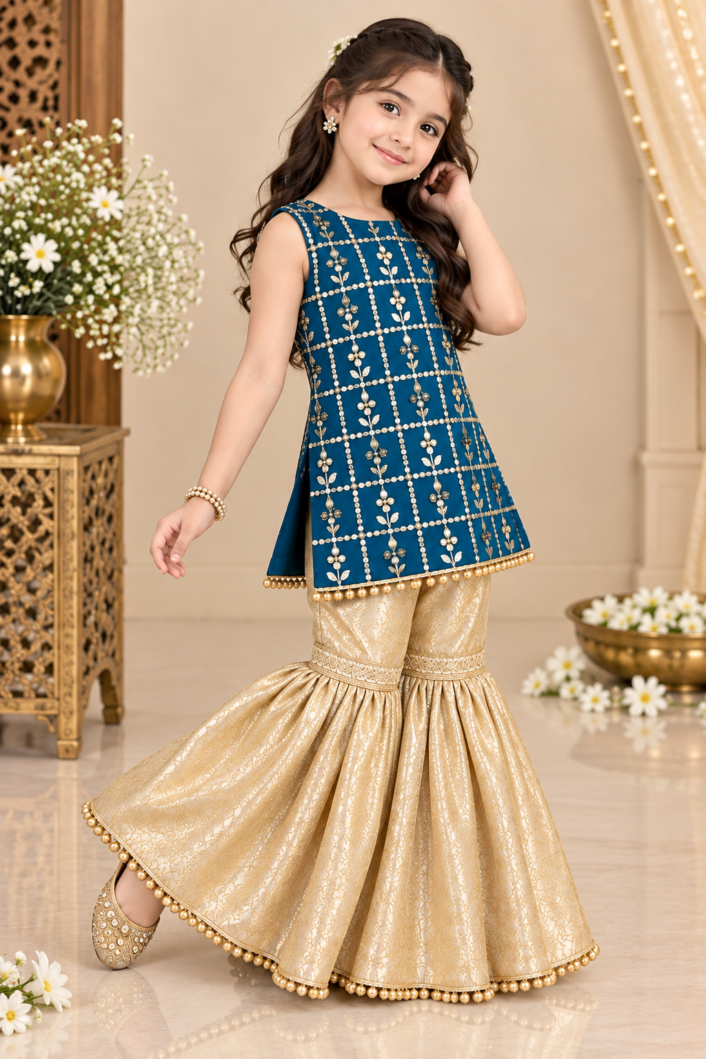 KASAB NET EMBROIDERY GHARARA SET