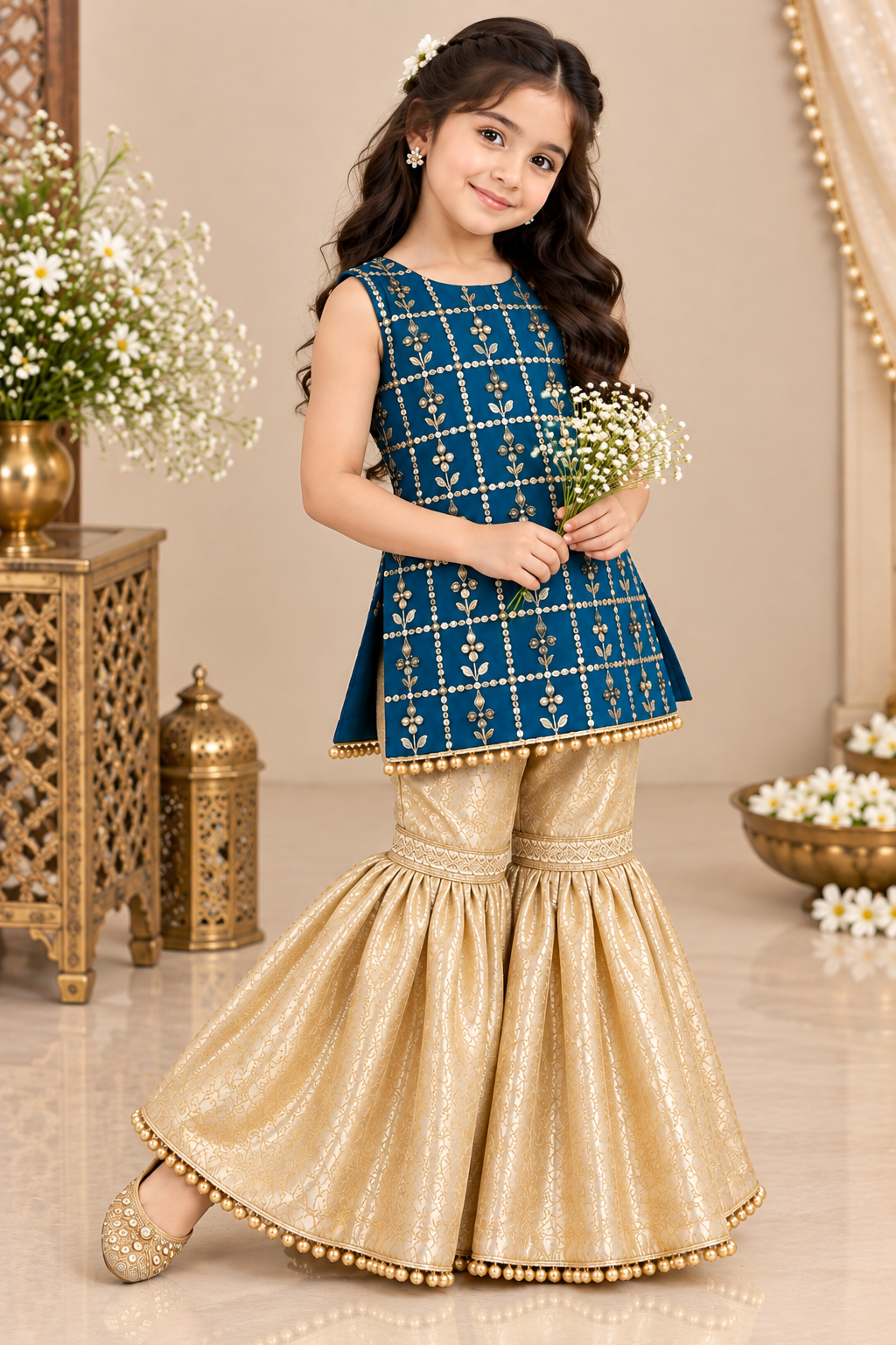 KASAB NET EMBROIDERY GHARARA SET