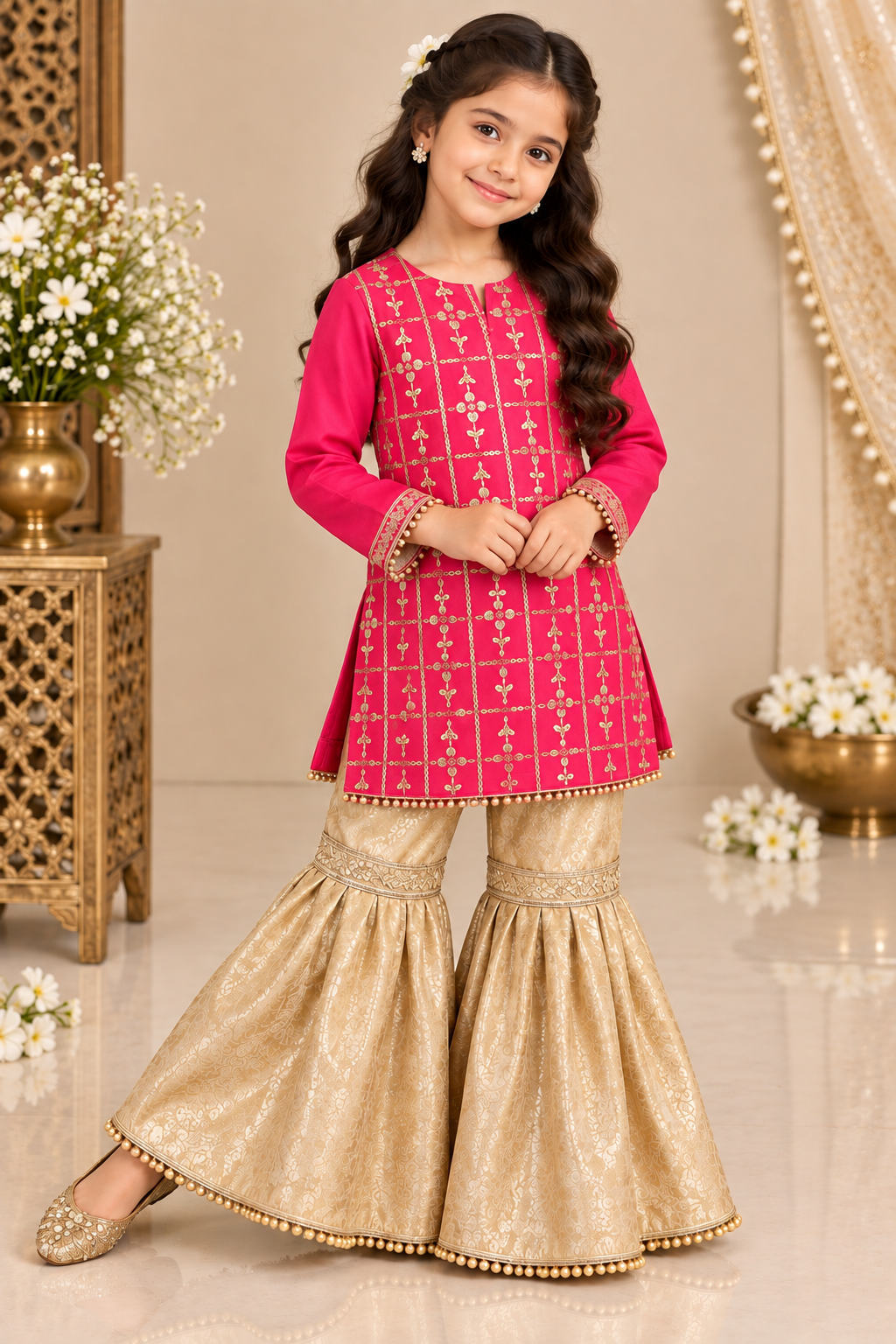 KASAB NET EMBROIDERY GHARARA SET