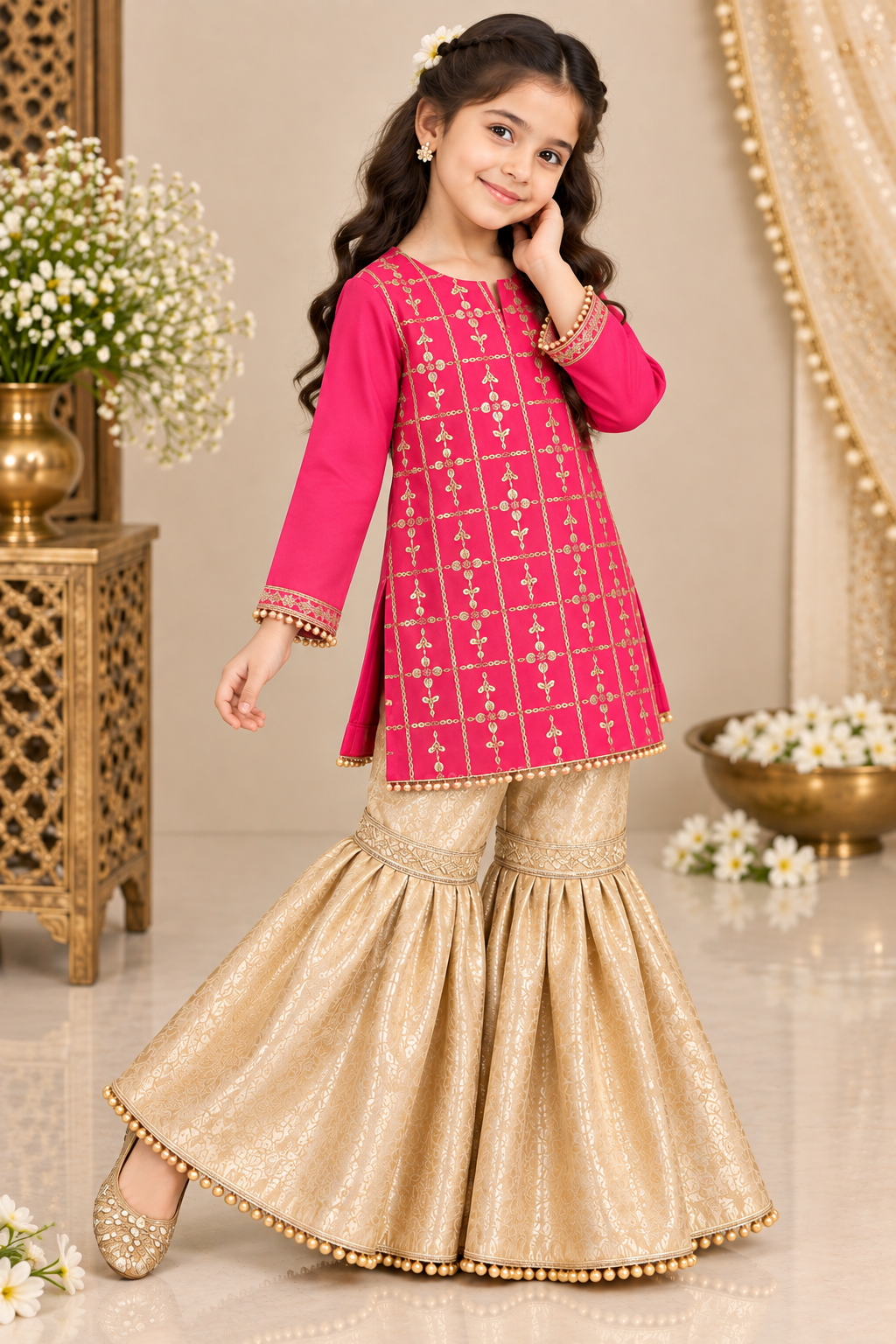 KASAB NET EMBROIDERY GHARARA SET