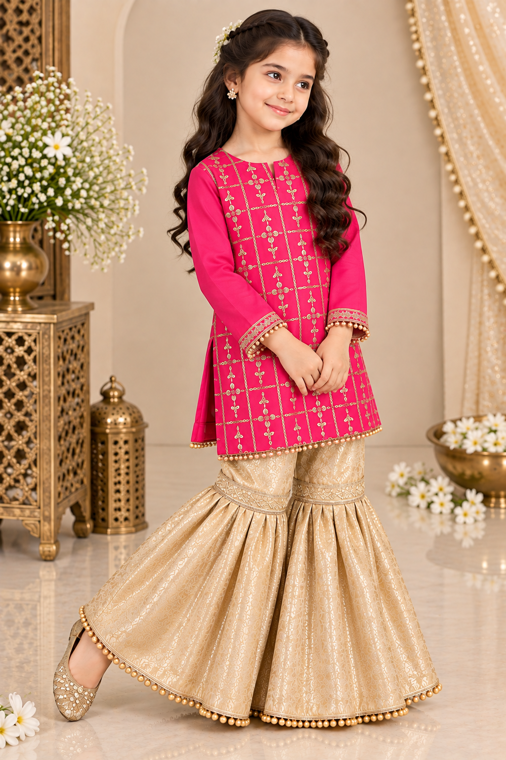 KASAB NET EMBROIDERY GHARARA SET