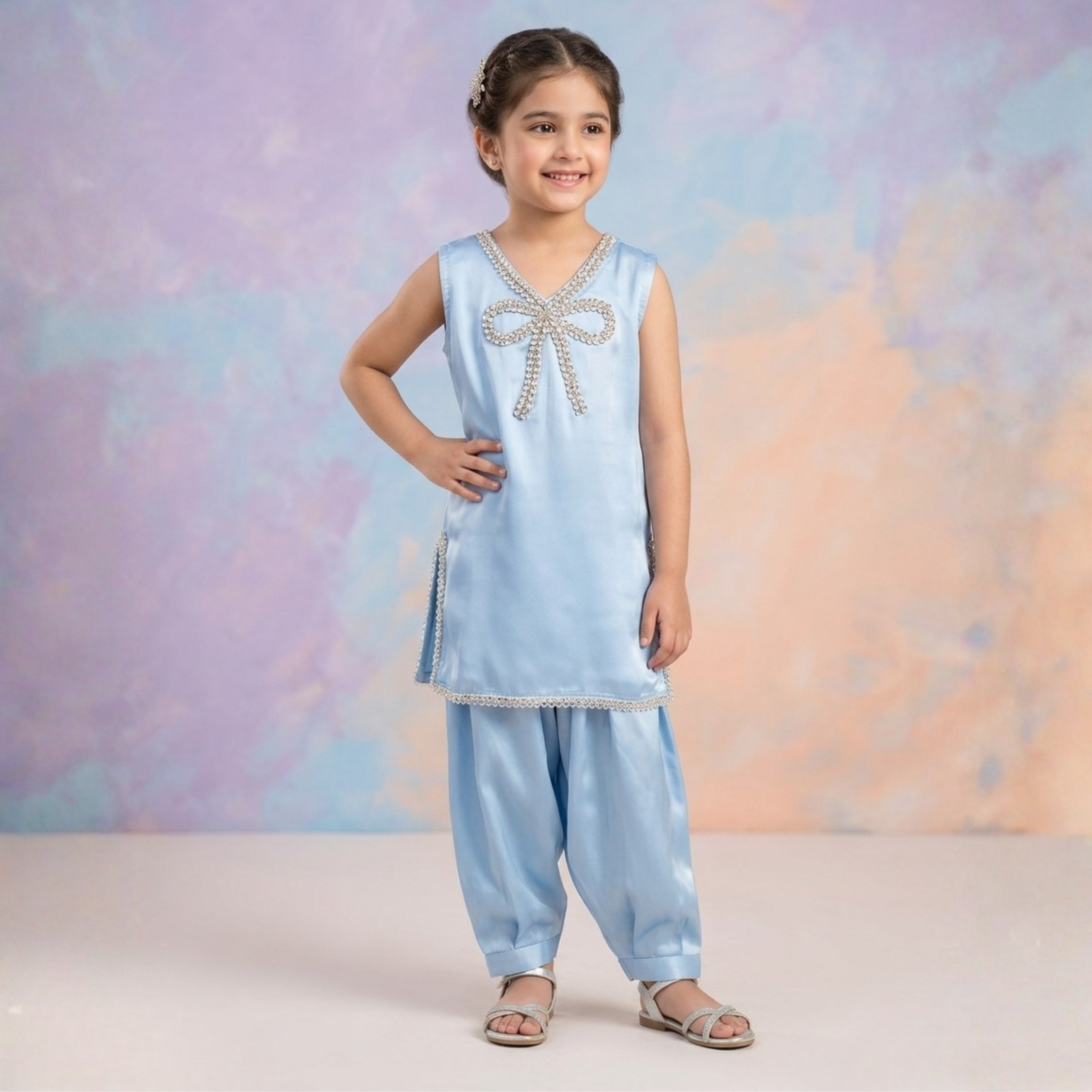 Shimmering Bow Silk Co-Ord