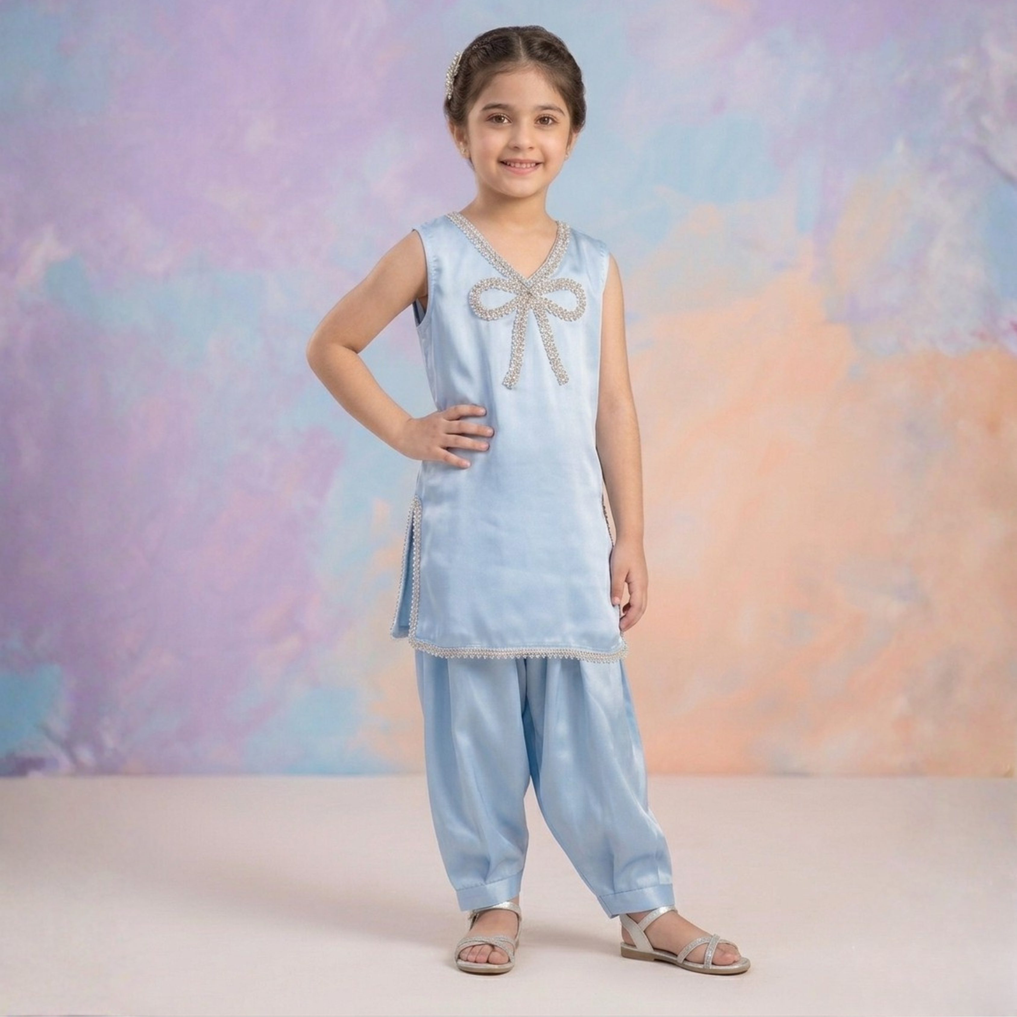 Shimmering Bow Silk Co-Ord