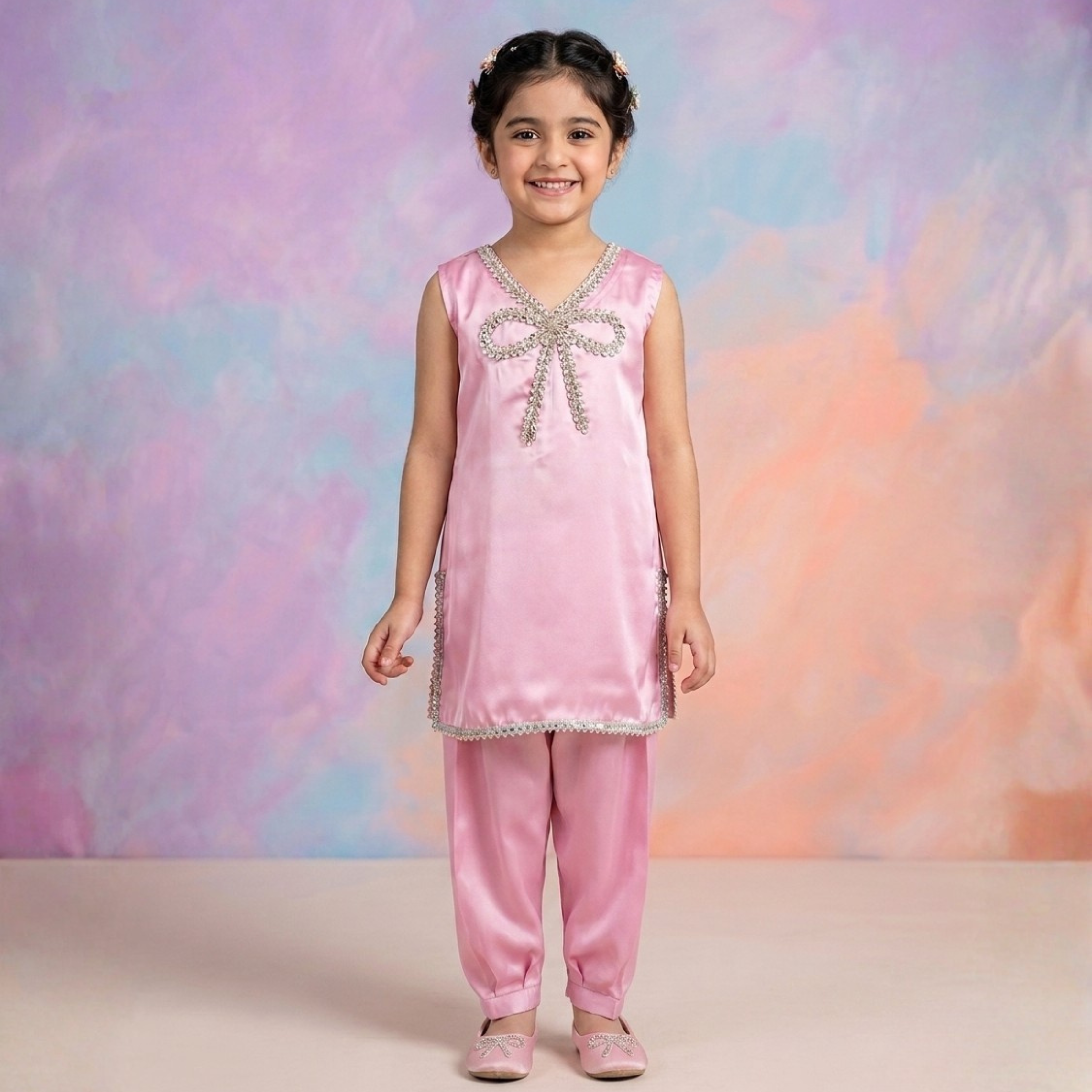 Shimmering Bow Silk Co-Ord