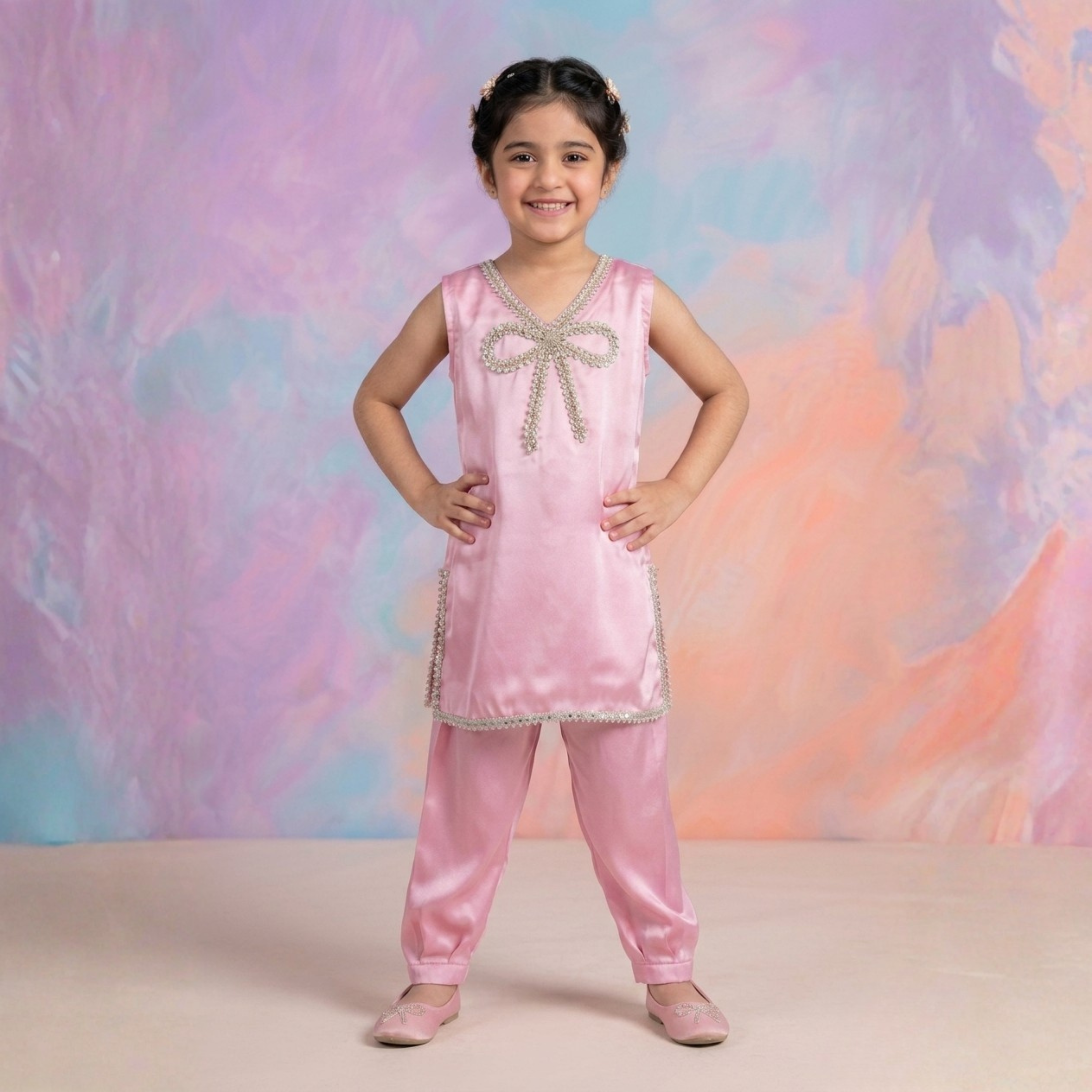 Shimmering Bow Silk Co-Ord
