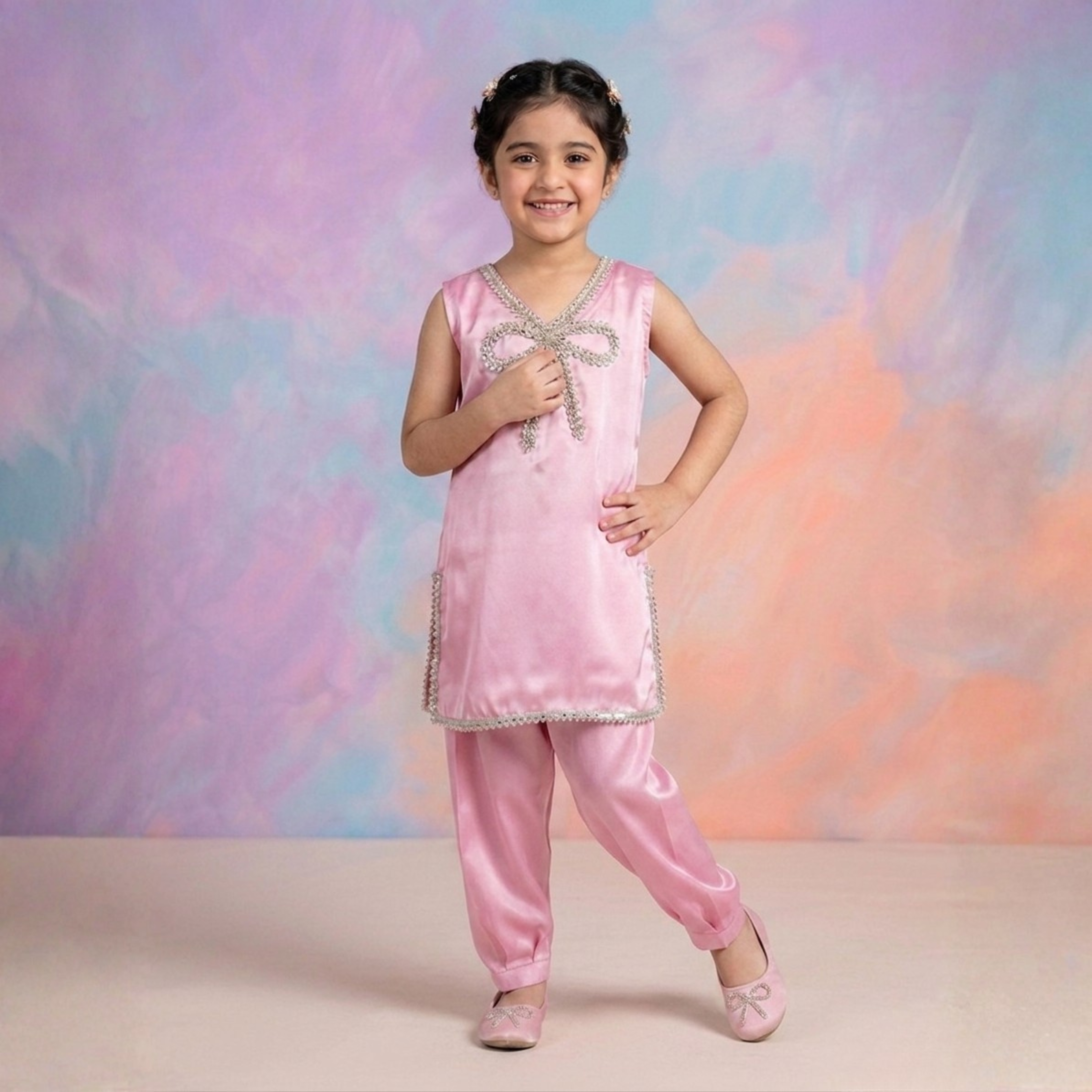 Shimmering Bow Silk Co-Ord